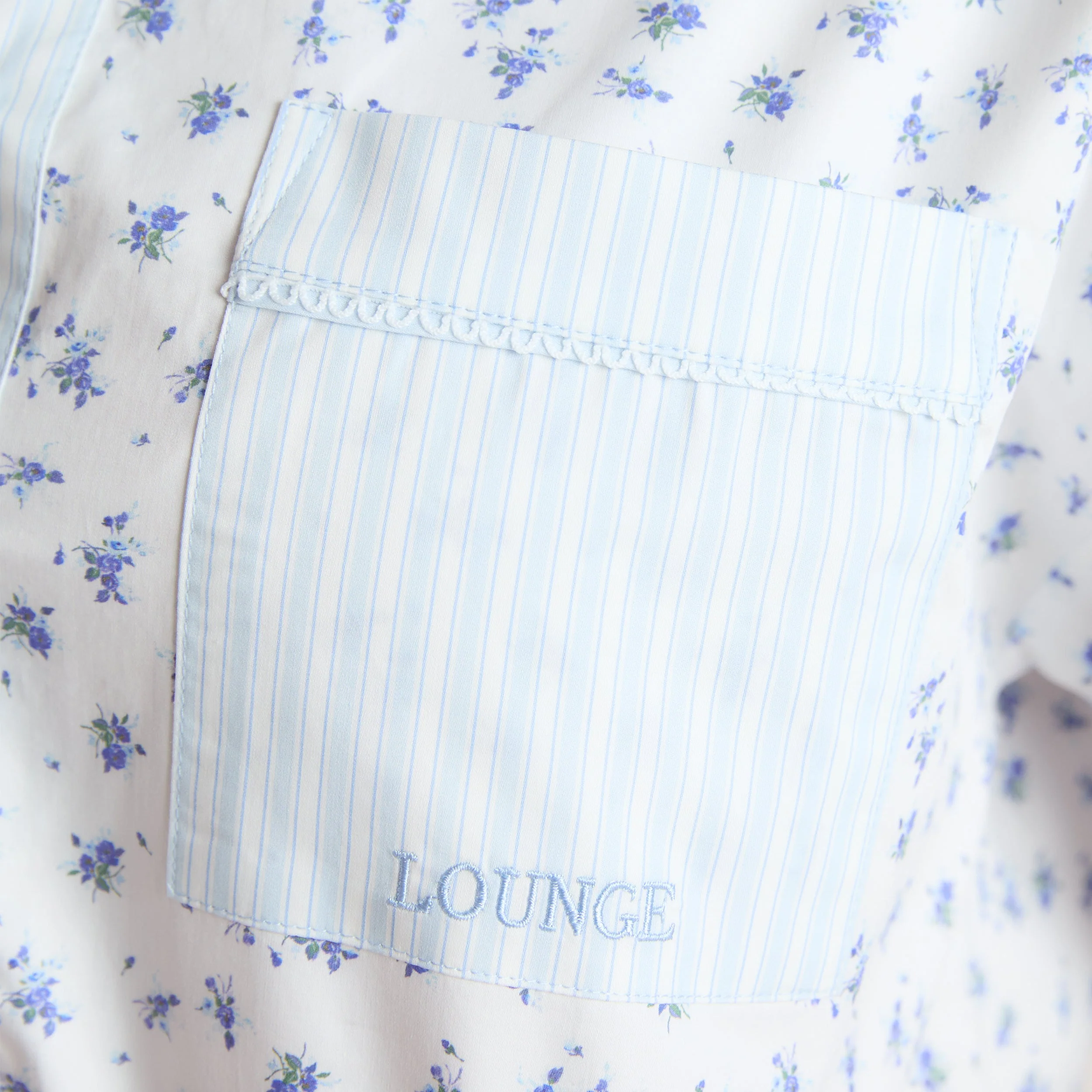 Bloom & Stripe Short-Sleeved Pyjama Shirt - Blue - Image 6