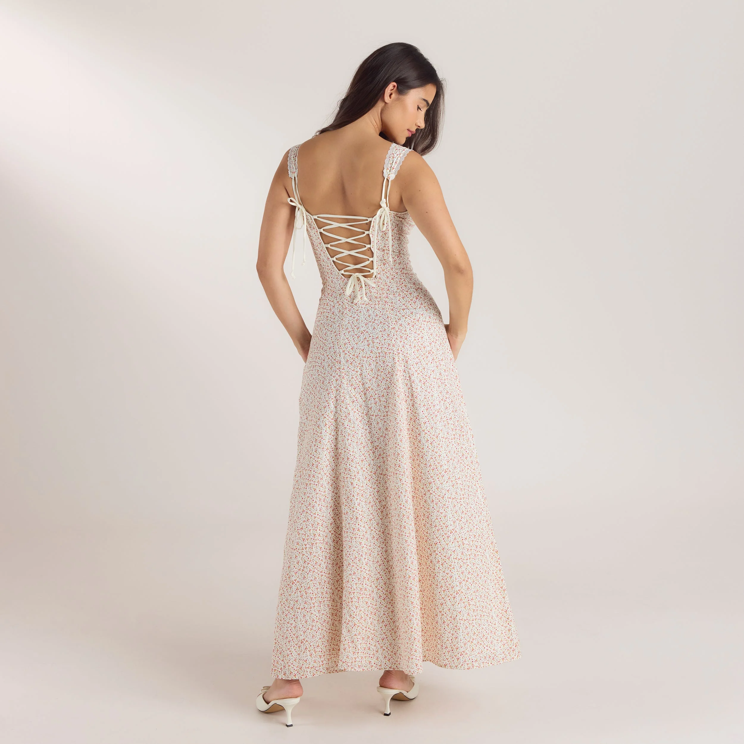 Corset Back Maxi Dress - Cream Floral - Image 2