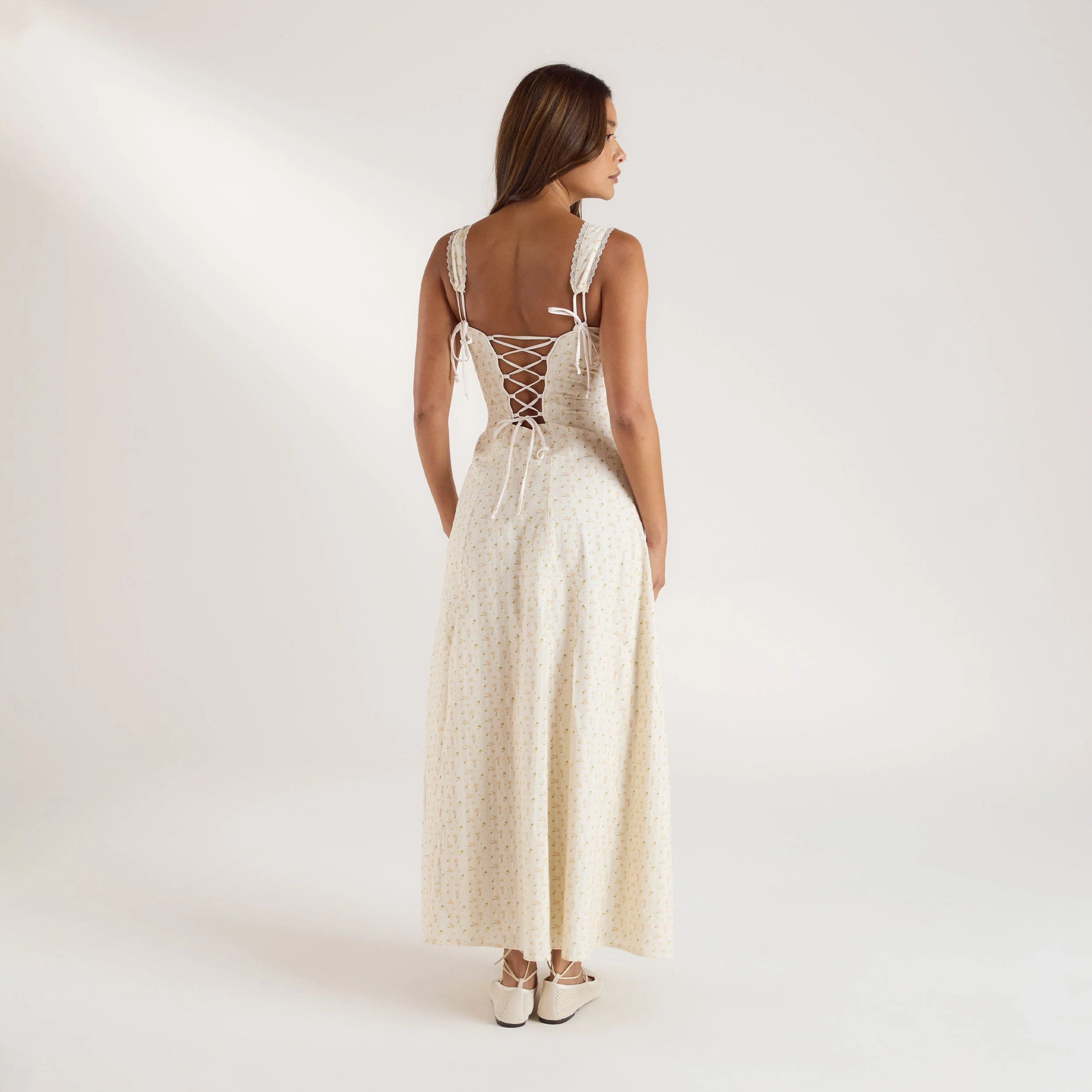 Corset Back Maxi Dress - Peach Floral - Image 2