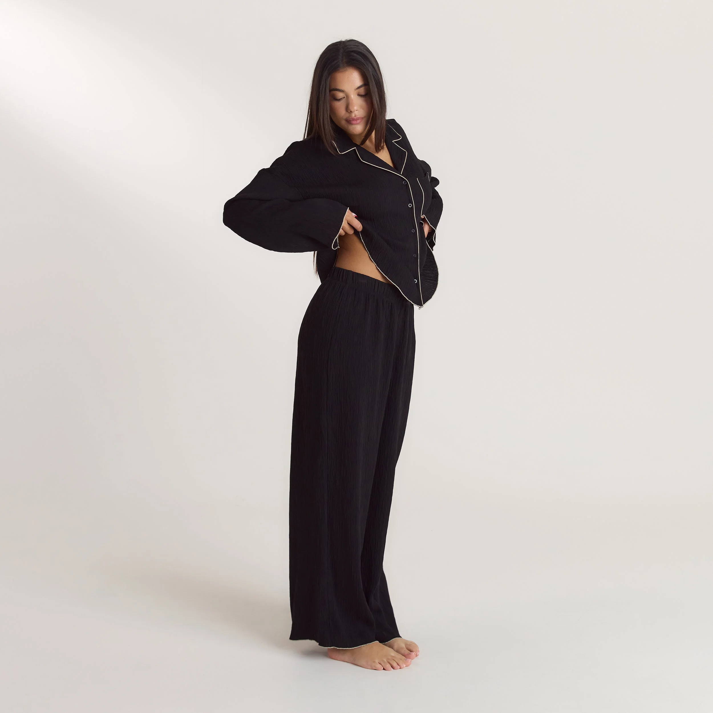 Crinkle Pyjama Bottoms - Black - Image 3