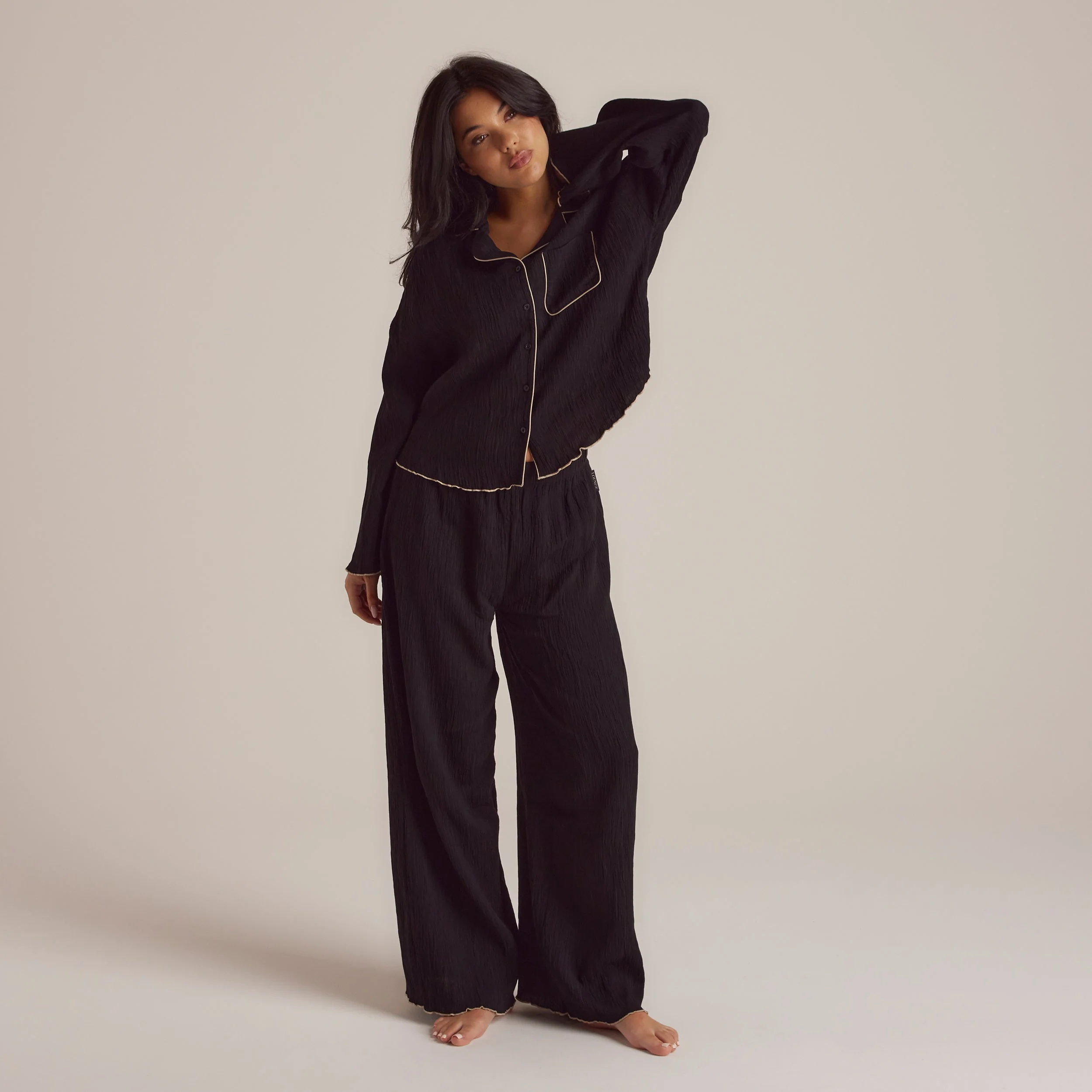 Crinkle Pyjama Bottoms - Black - Image 9