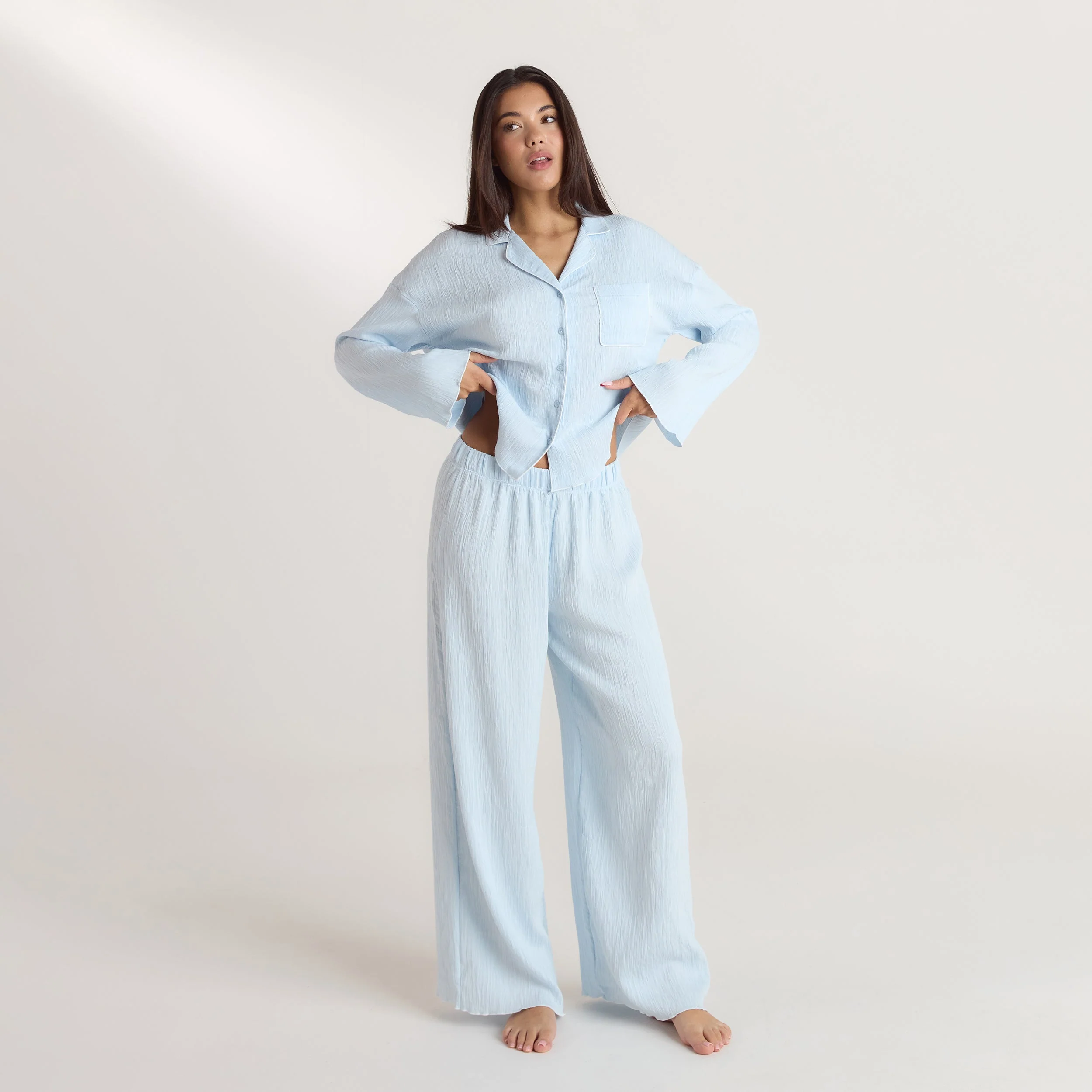 Crinkle Pyjama Shirt - Blue - Image 3