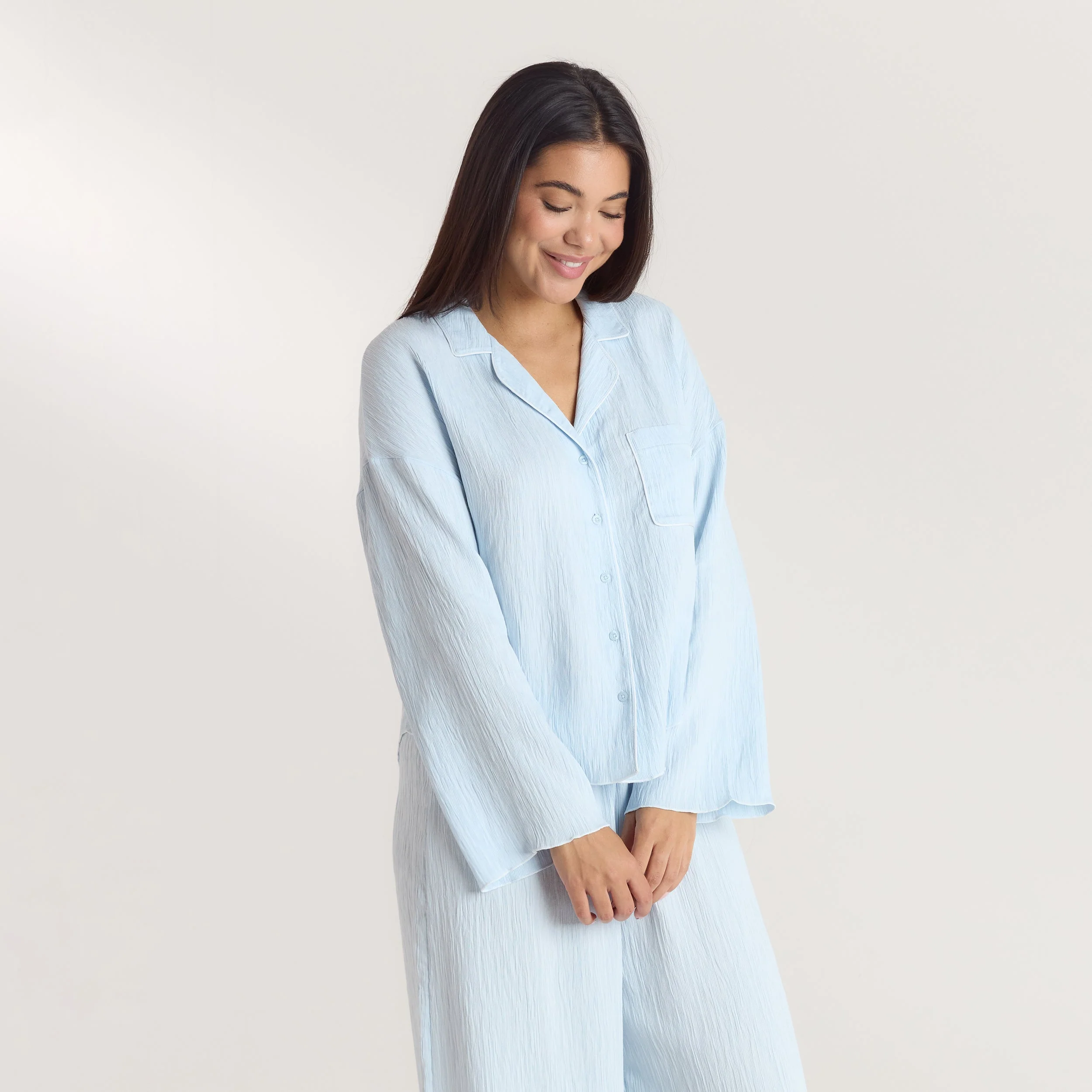 Crinkle Pyjama Shirt - Blue - Image 5