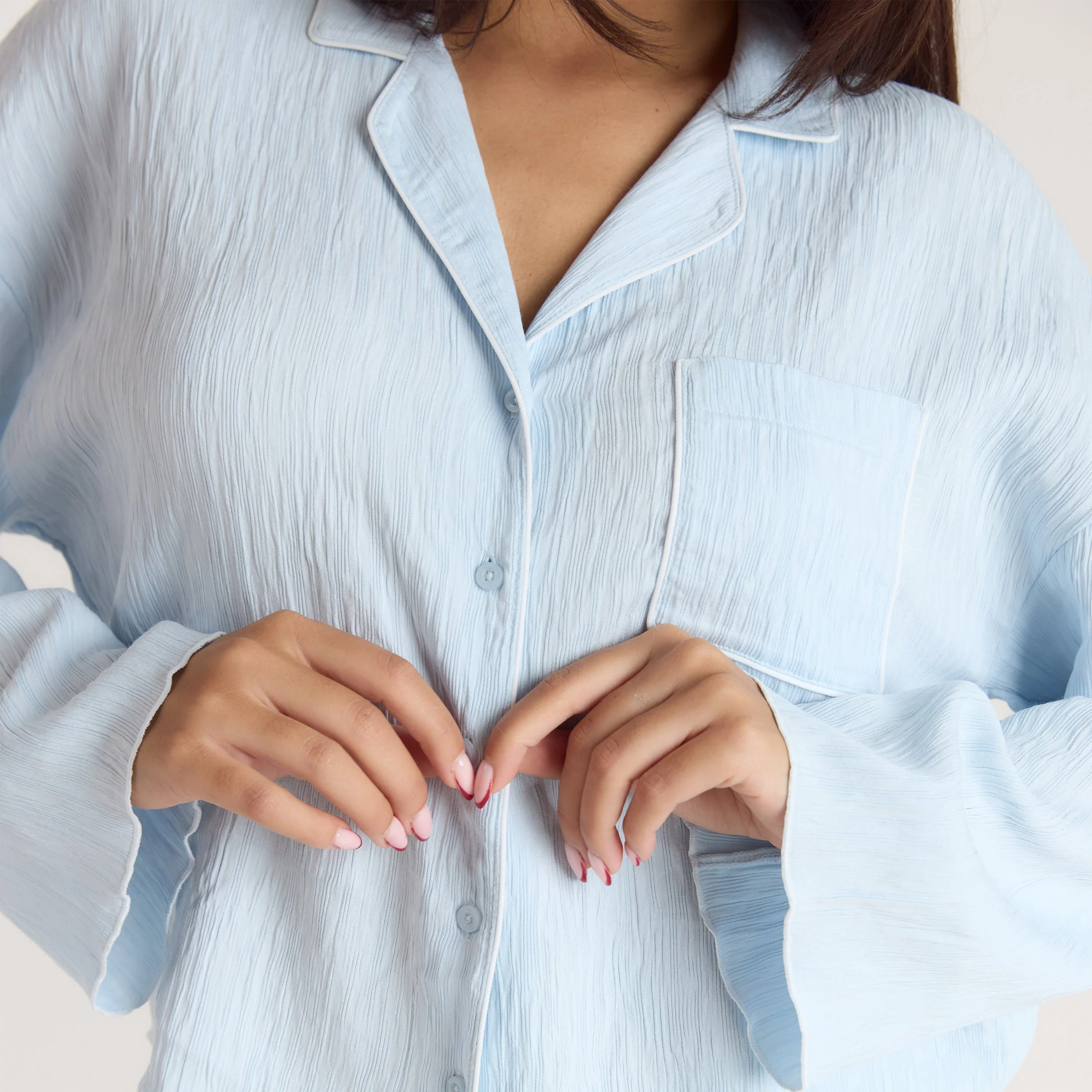 Crinkle Pyjama Shirt - Blue - Image 6