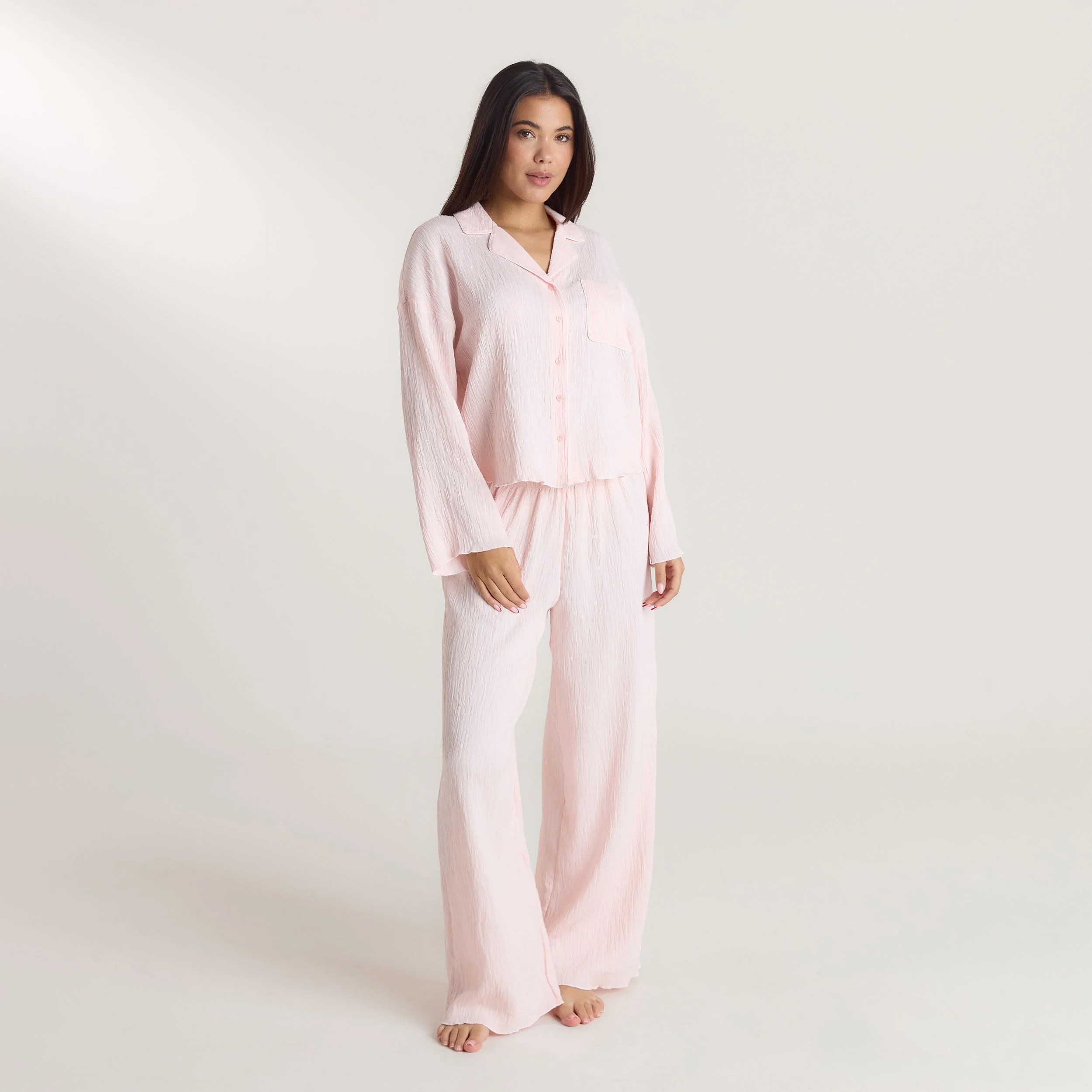 Crinkle Pyjama Shirt - Pink - Image 4