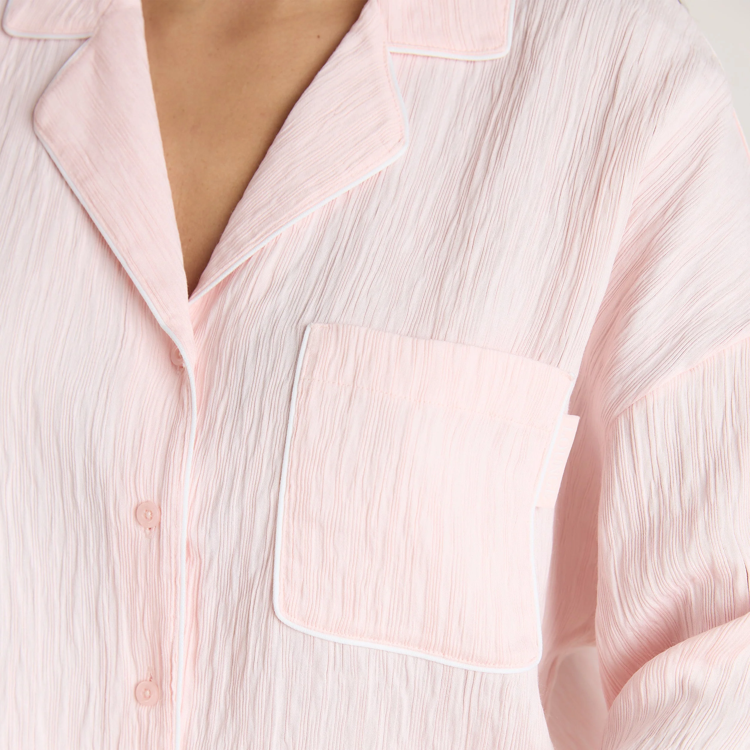 Crinkle Pyjama Shirt - Pink - Image 5