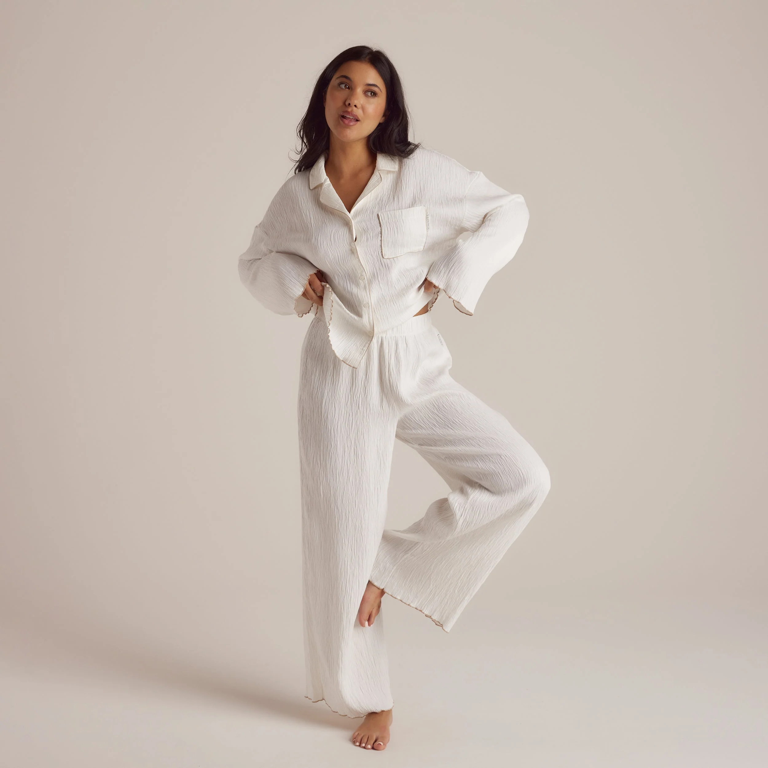 Crinkle Pyjama Shirt - White - Image 3
