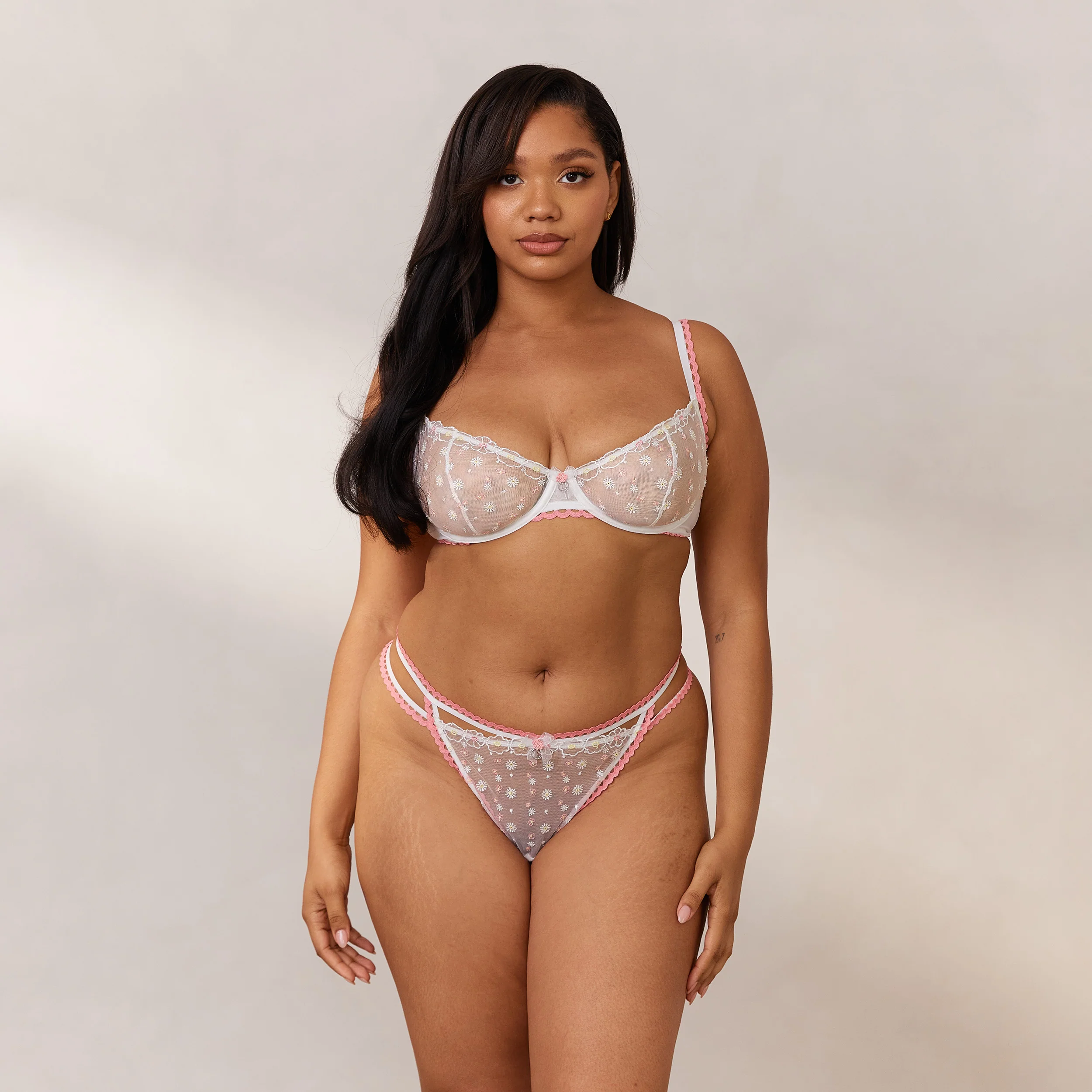 Daisy Embroidered Balcony Bra - White - Image 7