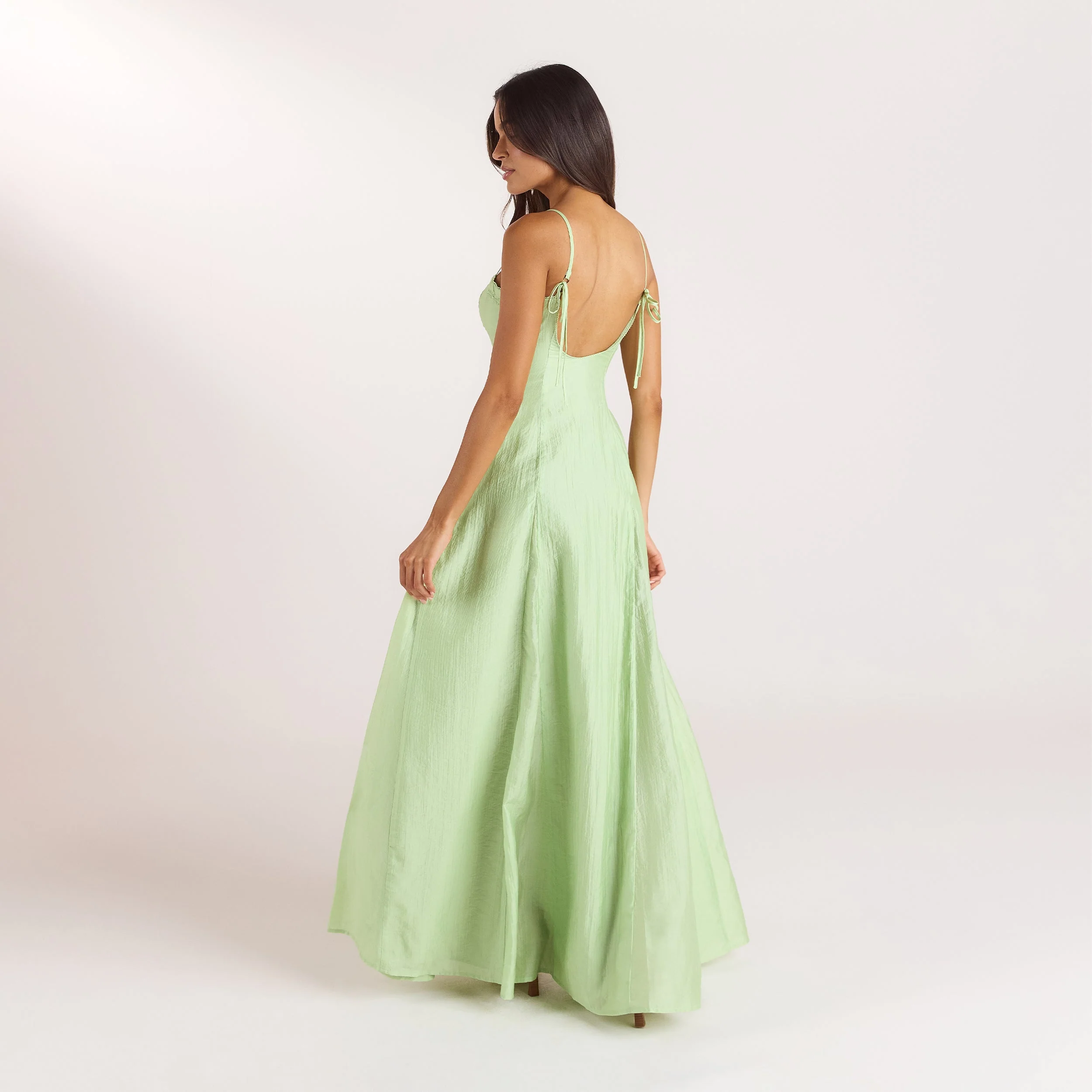 Embroidered Lace-Up Maxi Dress - Green - Image 6