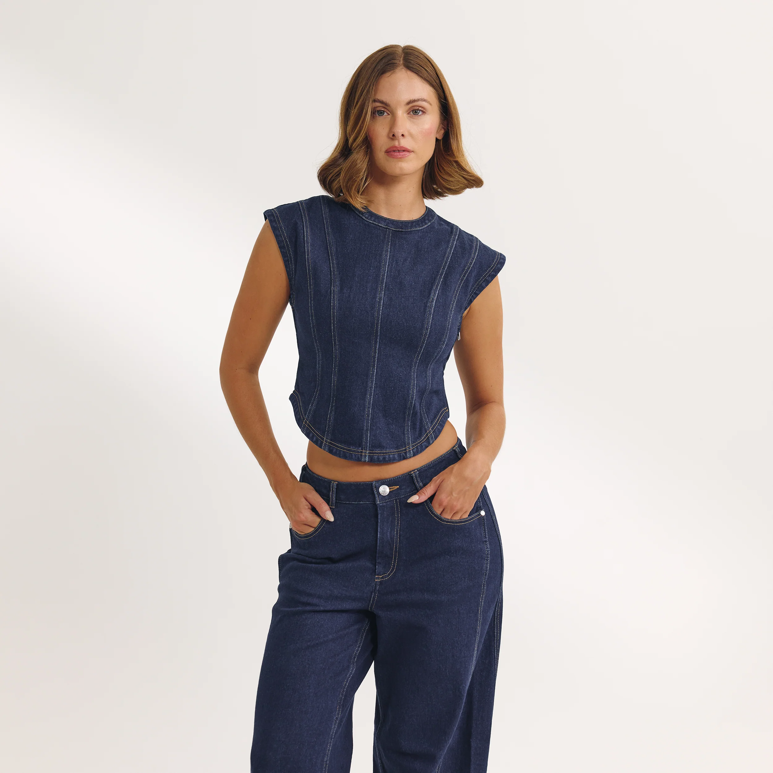 Fitted Denim Top - Indigo Blue - Image 2