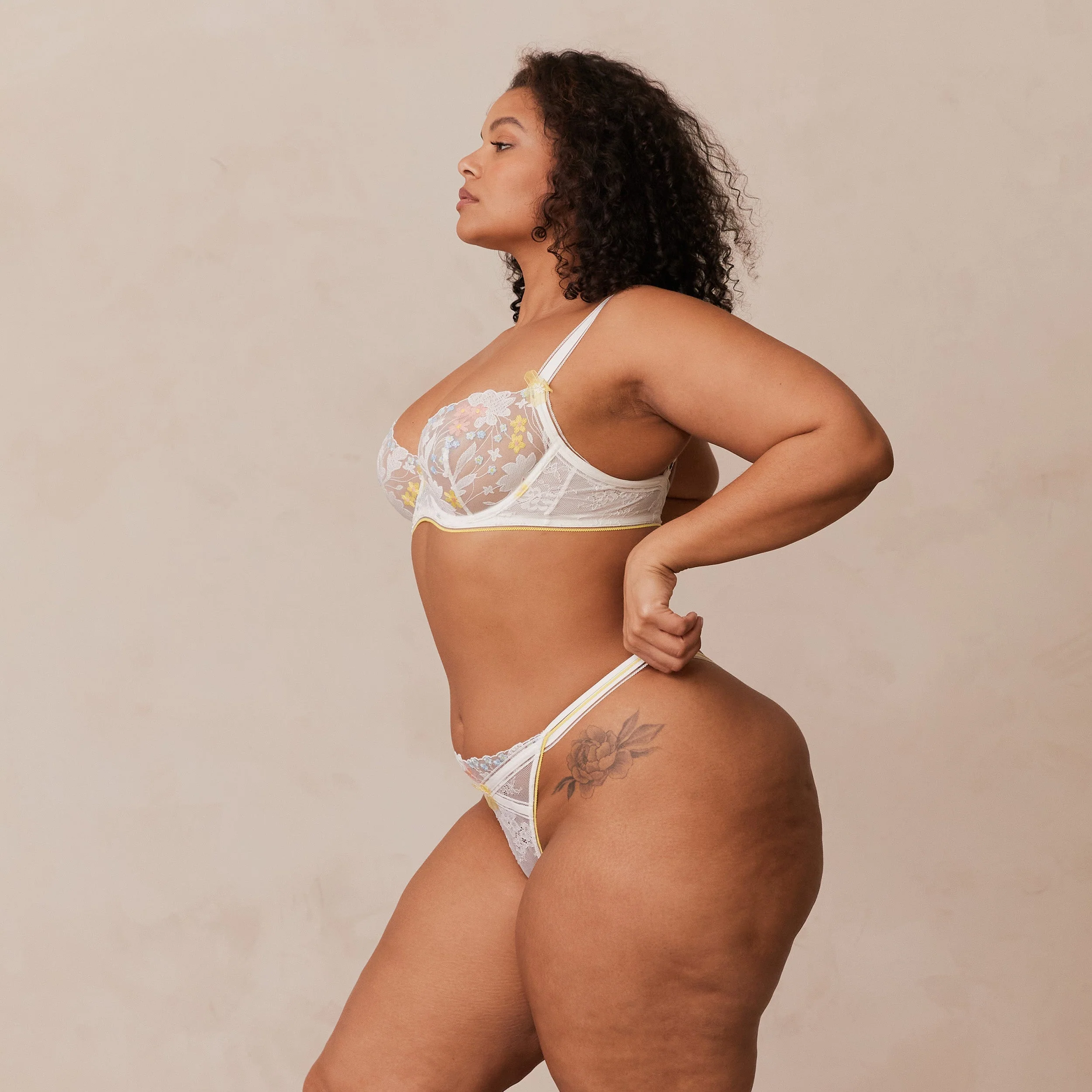 Fleur Balcony Bra  - White & Yellow - Image 11