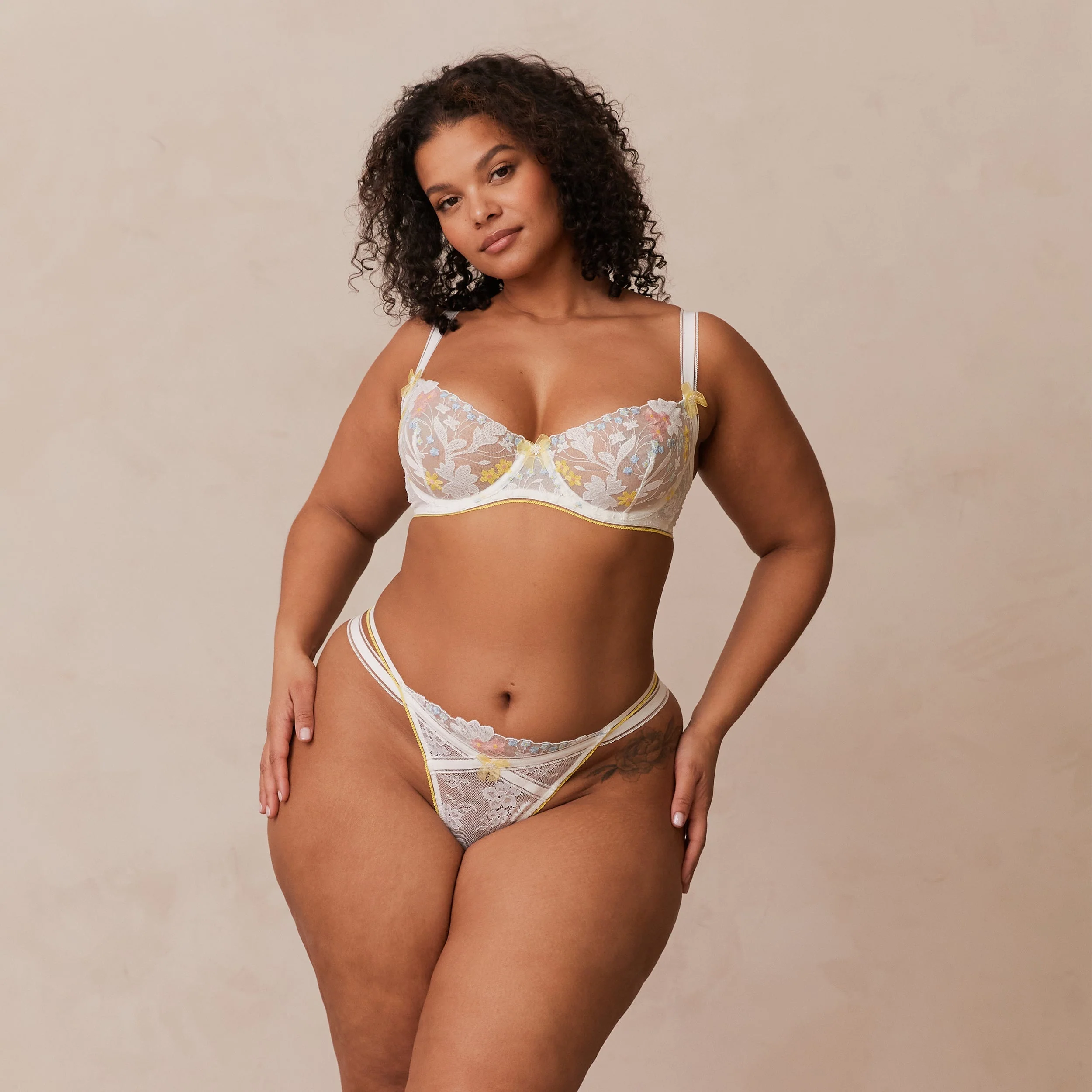 Fleur Balcony Bra  - White & Yellow - Image 7