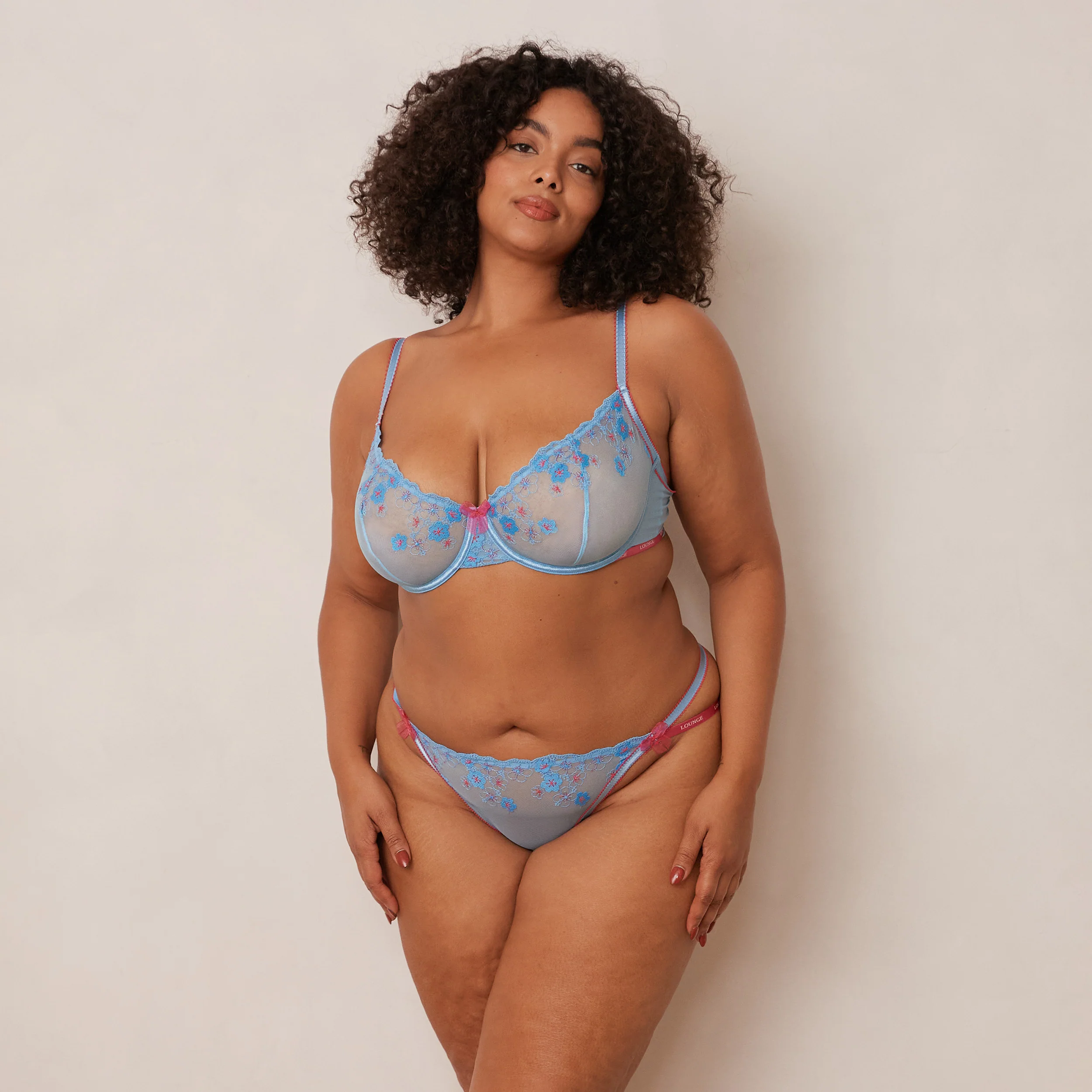 Floral Embroidered Balcony Bra - Blue - Image 19