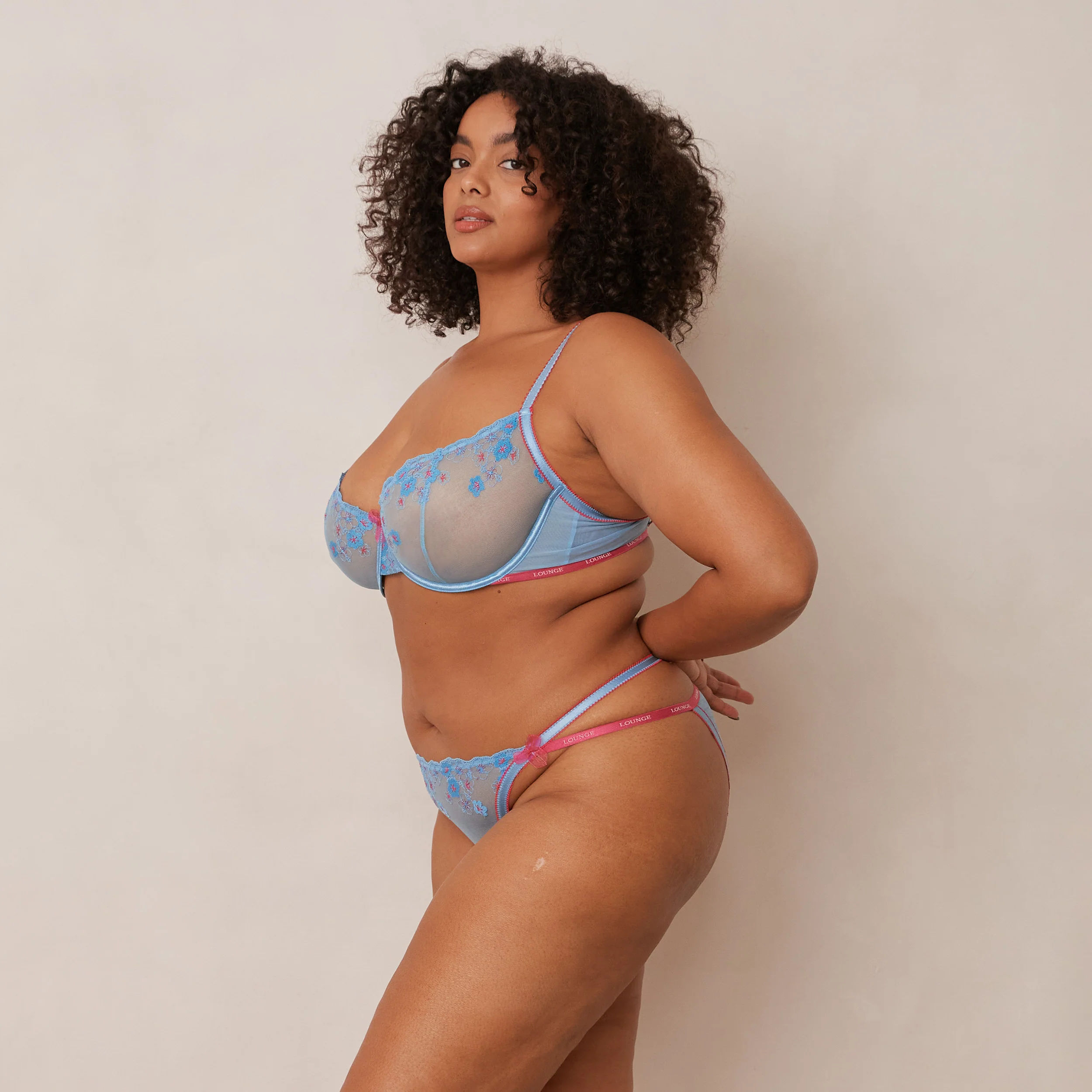 Floral Embroidered Balcony Bra - Blue - Image 23