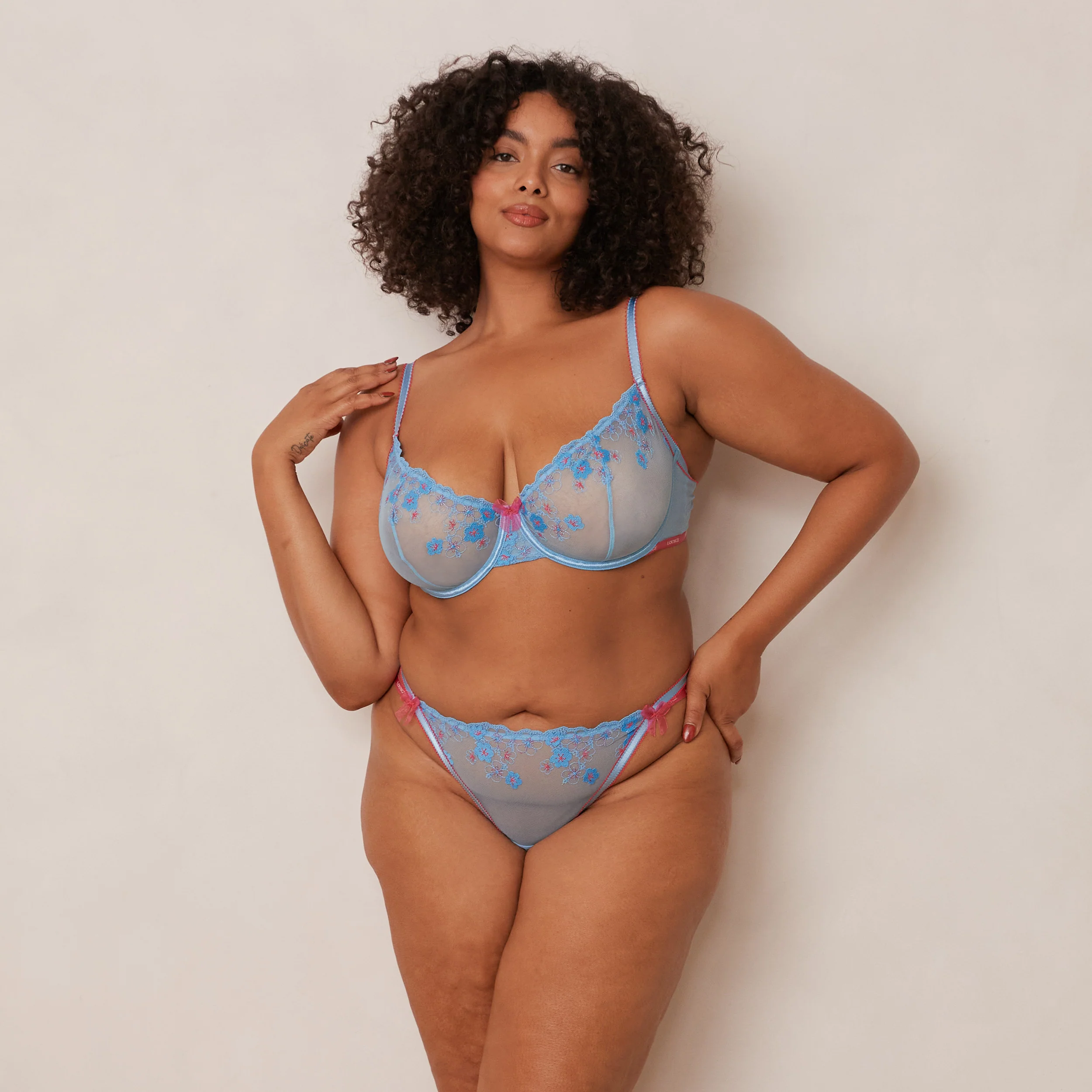 Floral Embroidered Balcony Bra - Blue - Image 7