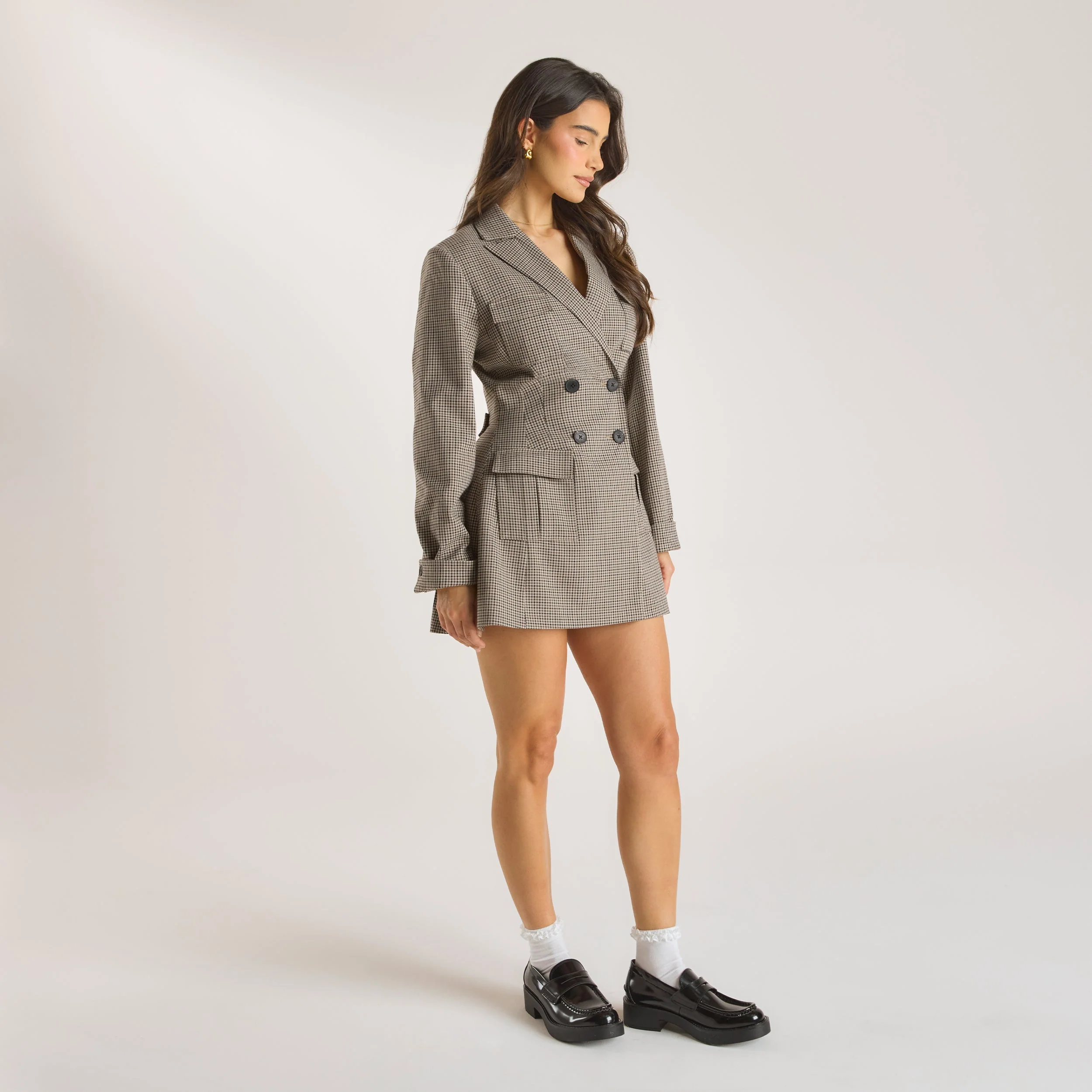 Houndstooth Blazer Dress - Brown - Image 4