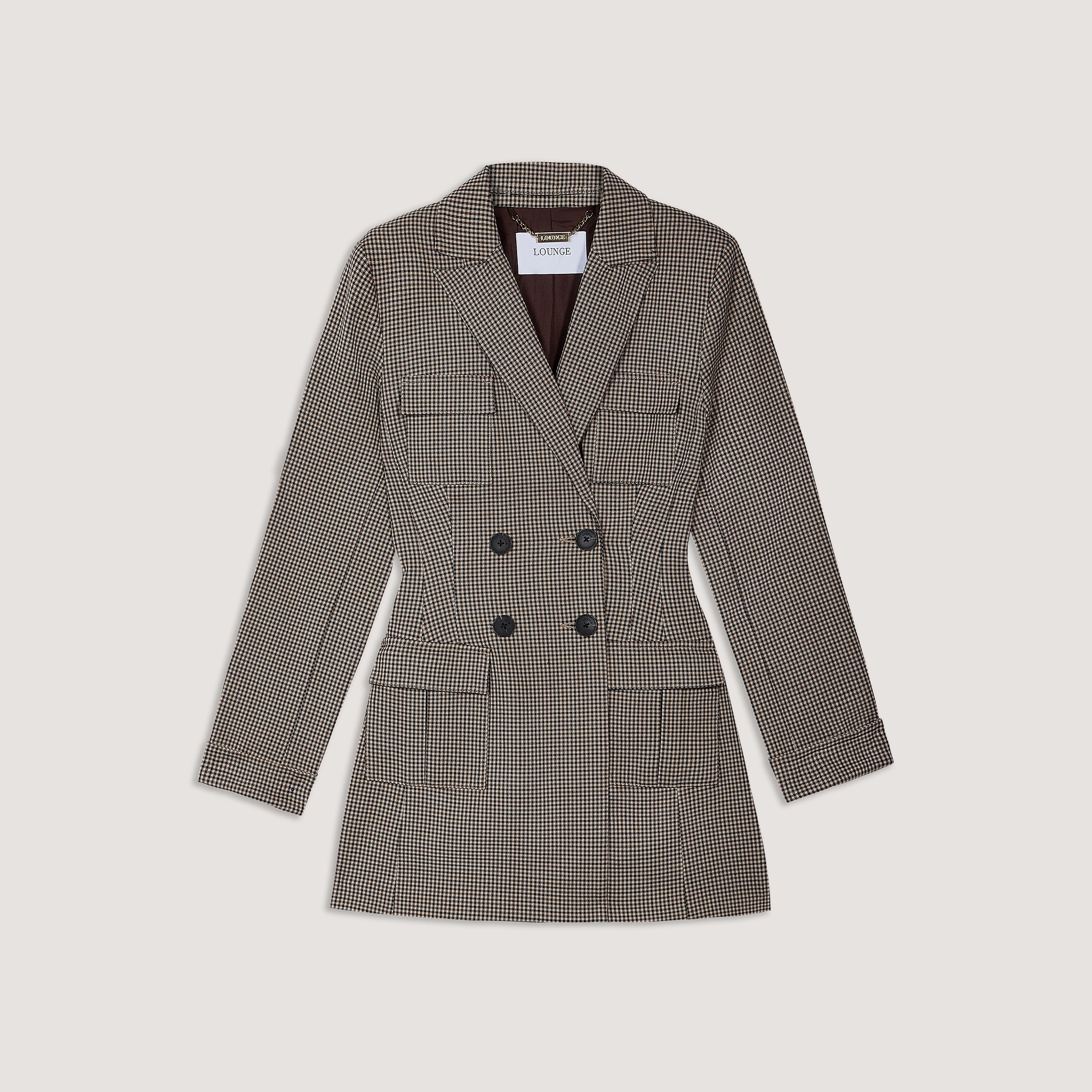 Houndstooth Blazer Dress - Brown - Image 7