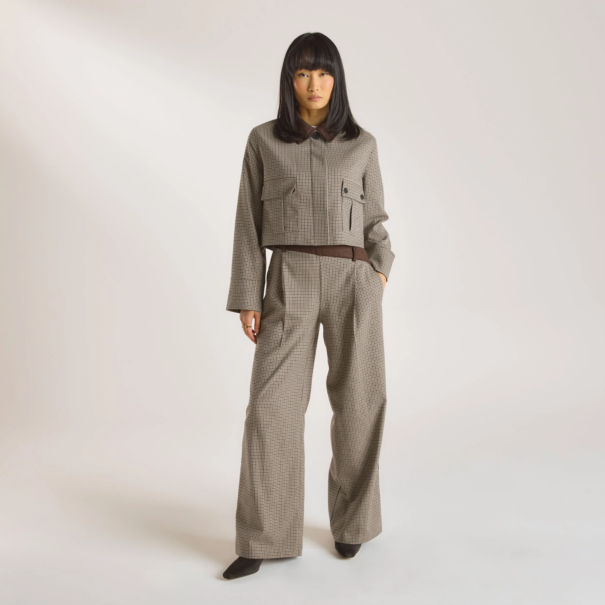 Houndstooth Trousers - Brown - Image 5