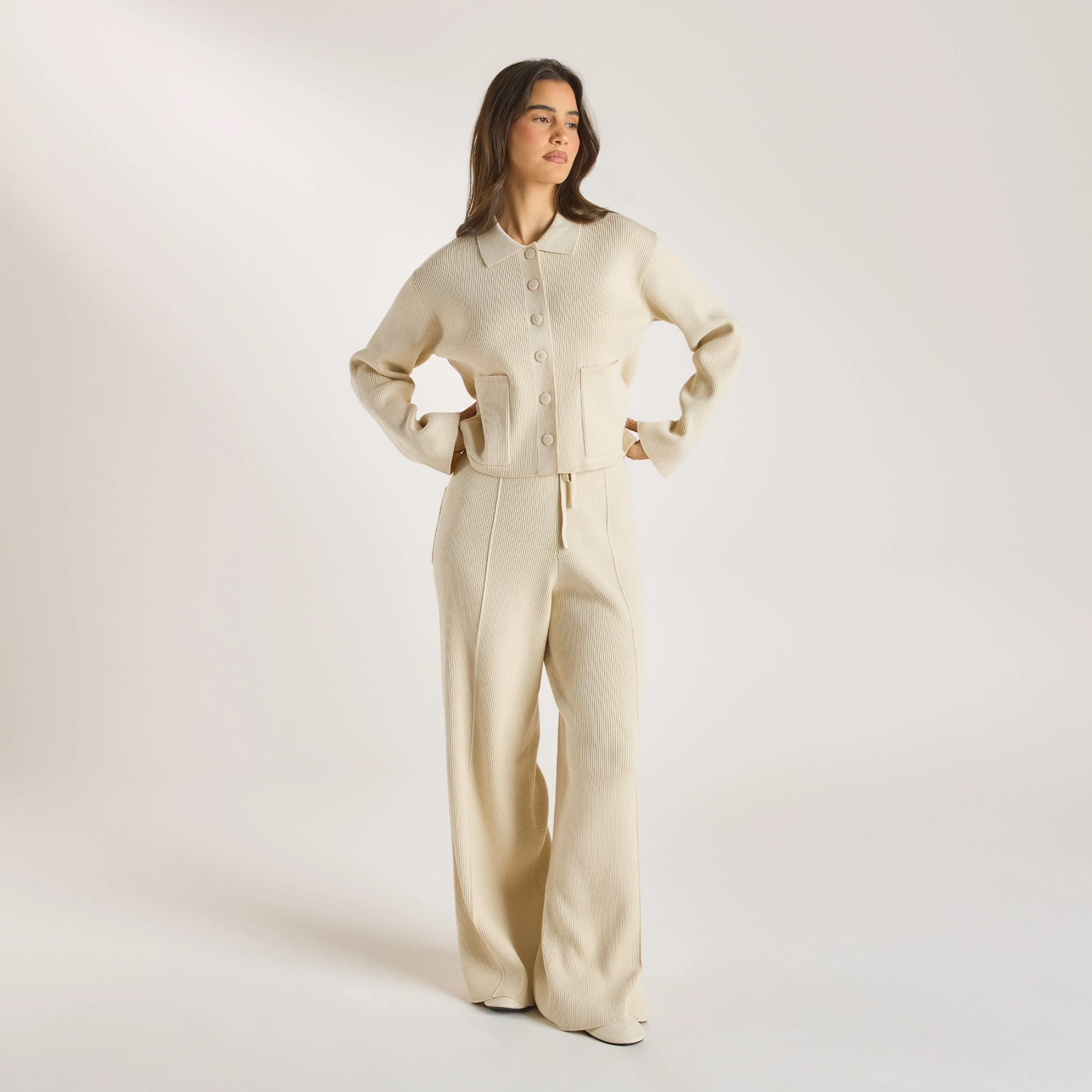 Knitted Oversized Shirt - Cream - Image 4