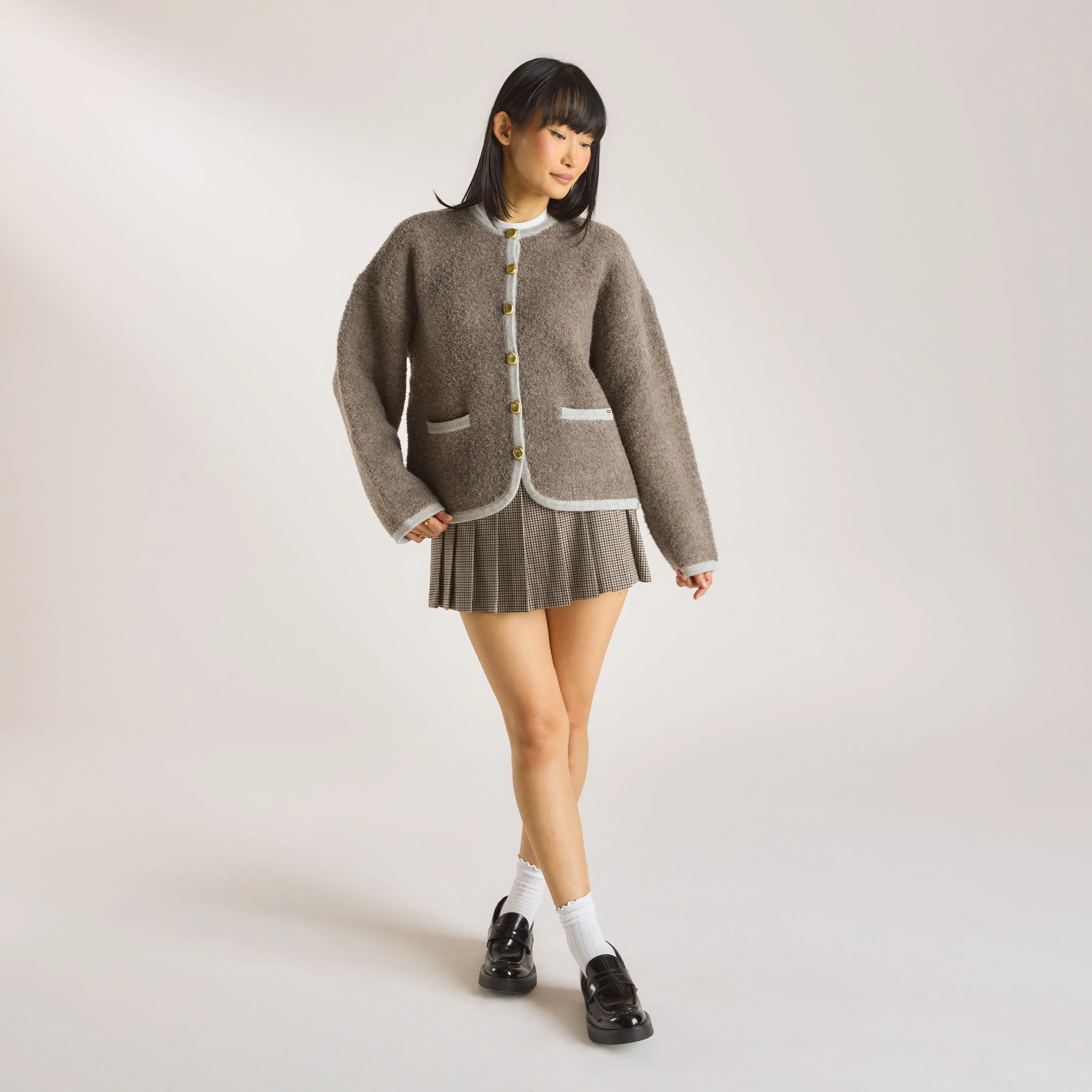 Knitted Wool Blend Jacket - Truffle - Image 4