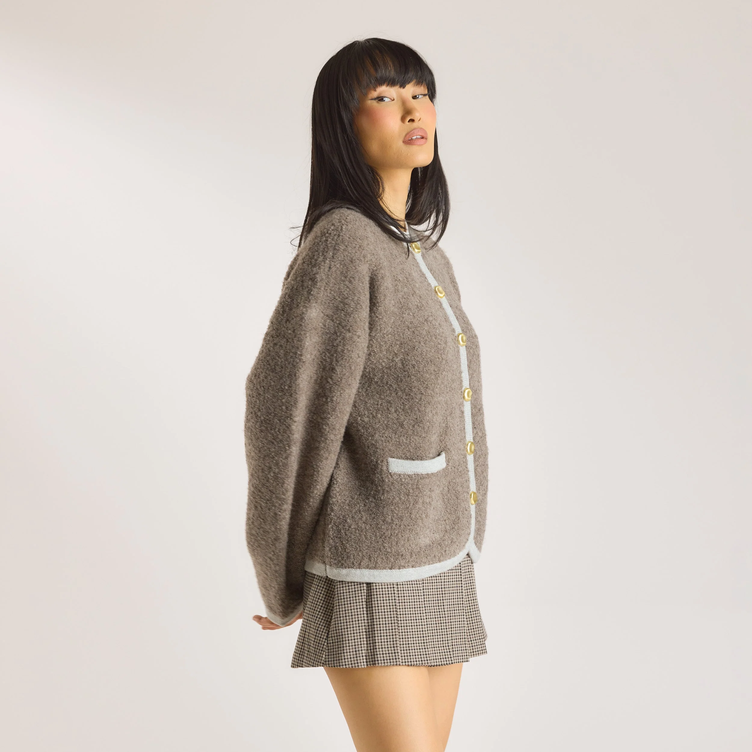 Knitted Wool Blend Jacket - Truffle - Image 5