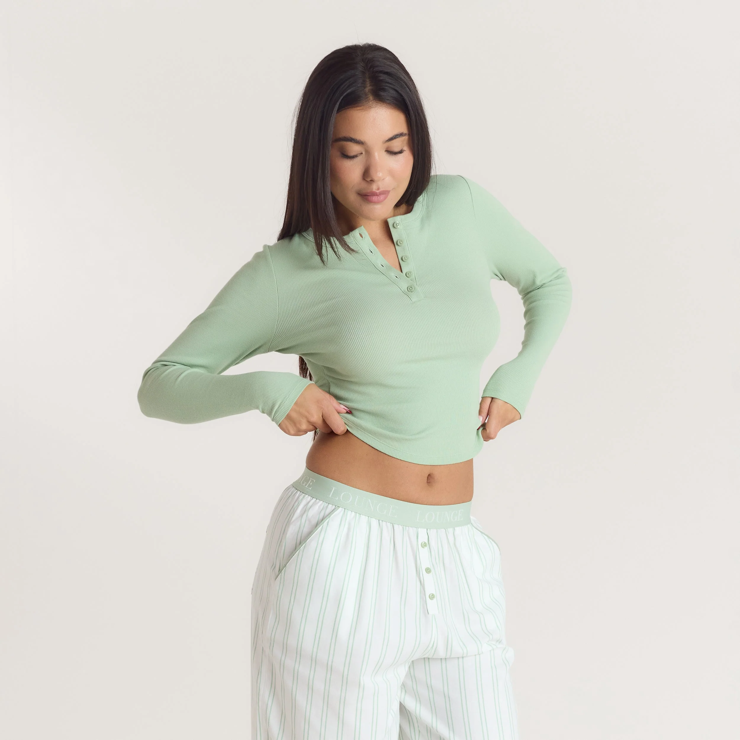 Mistletoe Henley Pyjama Top - Sage - Image 6