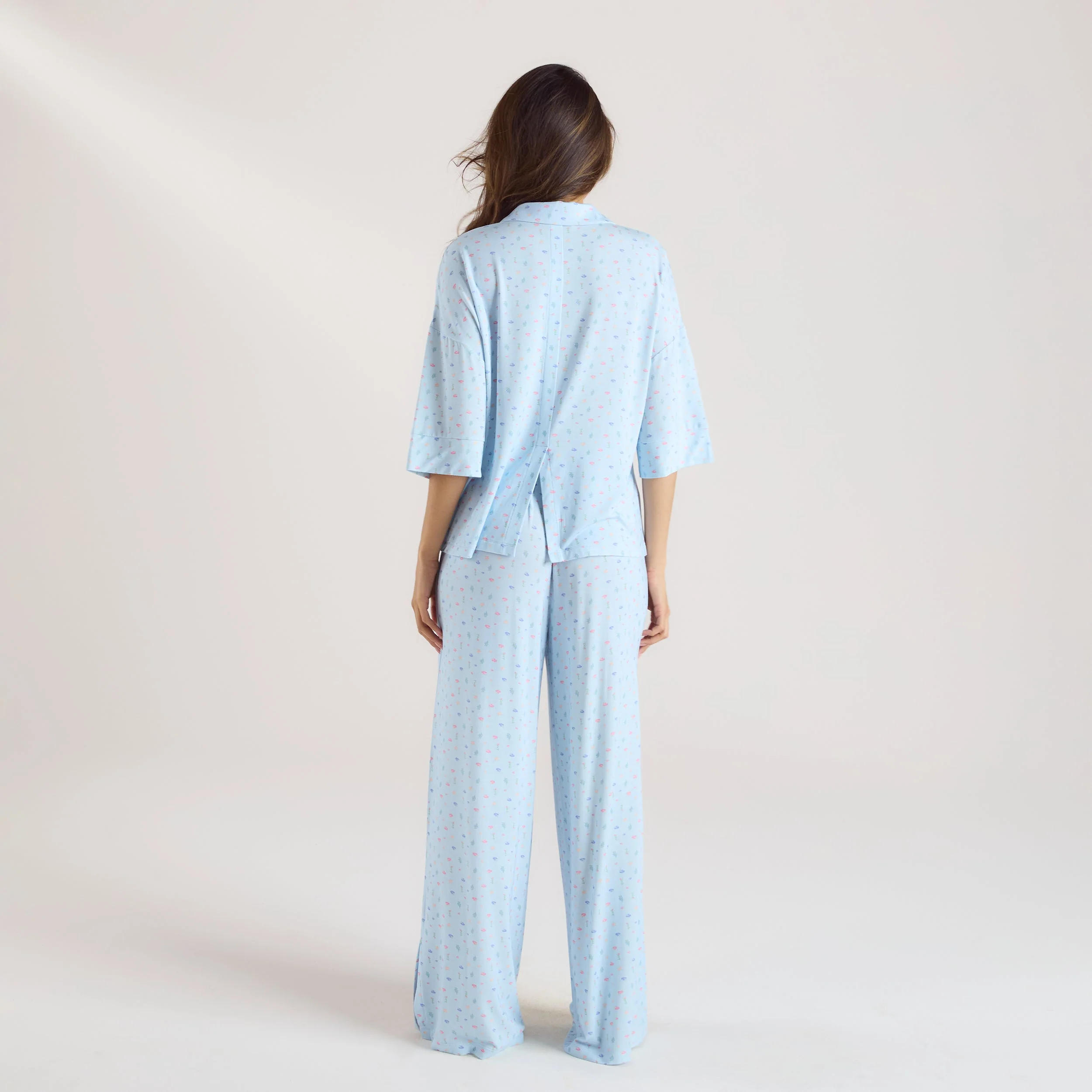 Modal Short Sleeve Pyjama Shirt - Blue Floral - Image 5