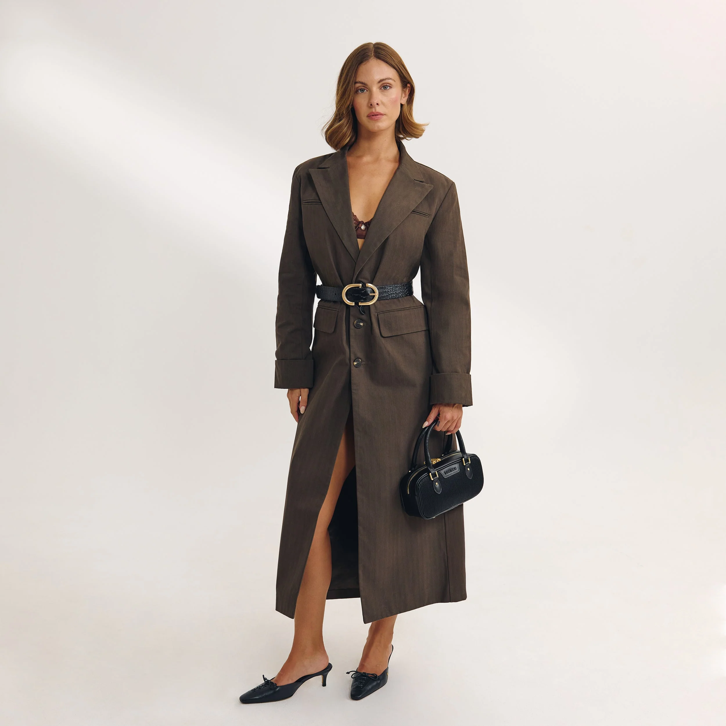 Oversized Longline Blazer - Dark Brown - Image 2