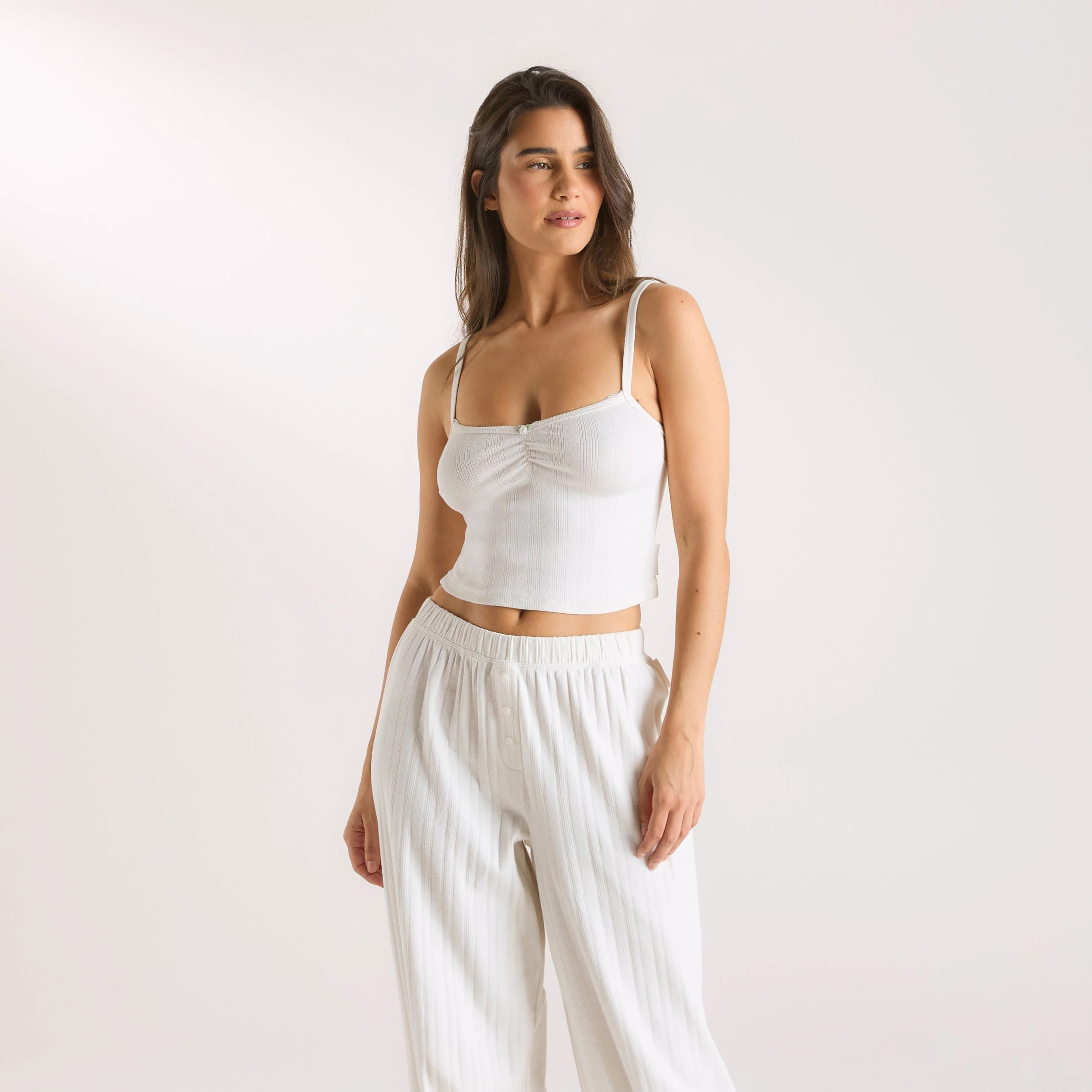 Pointelle Cami Pyjama Top - Cream - Image 5