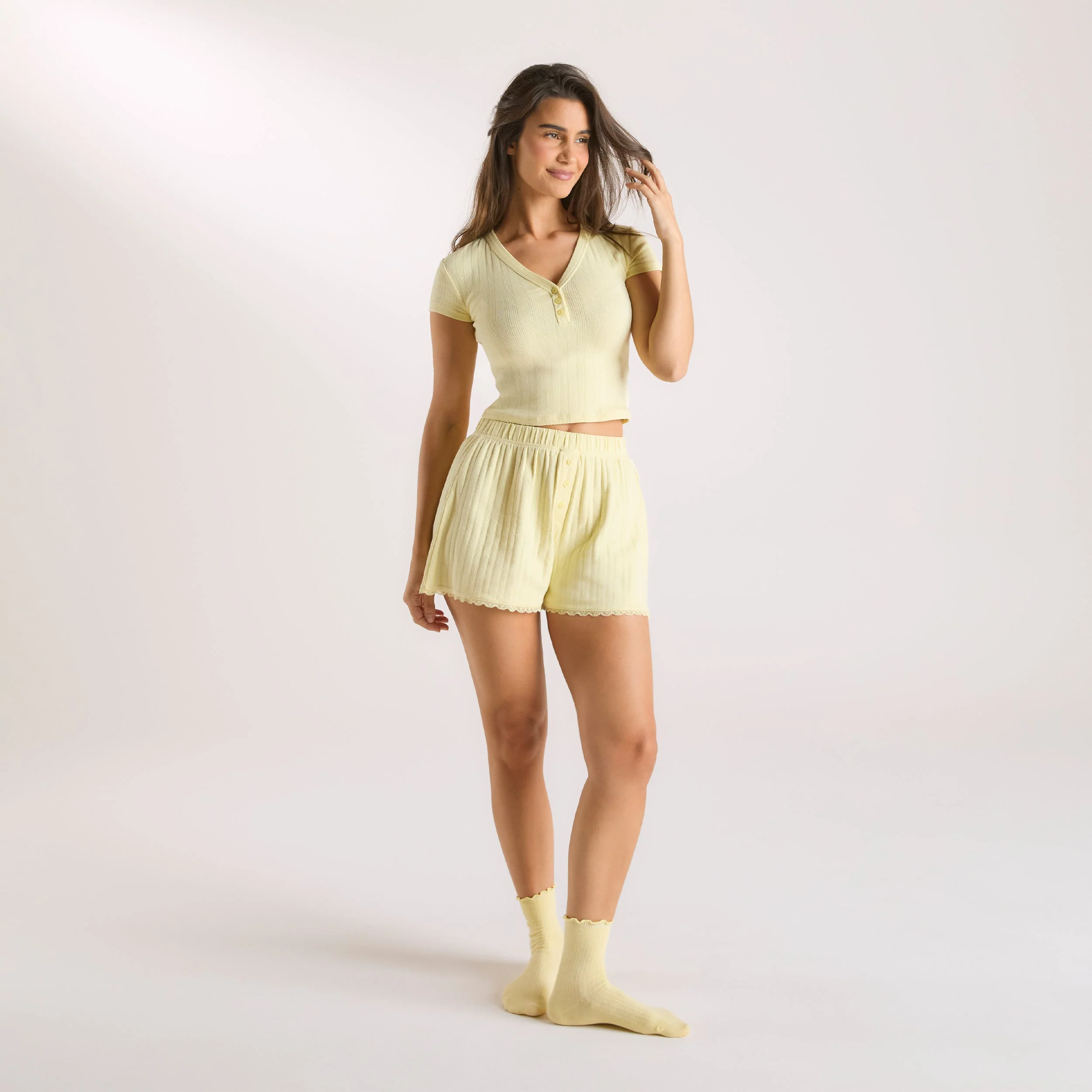 Pointelle Pyjama Shorts - Buttercup Yellow - Image 3
