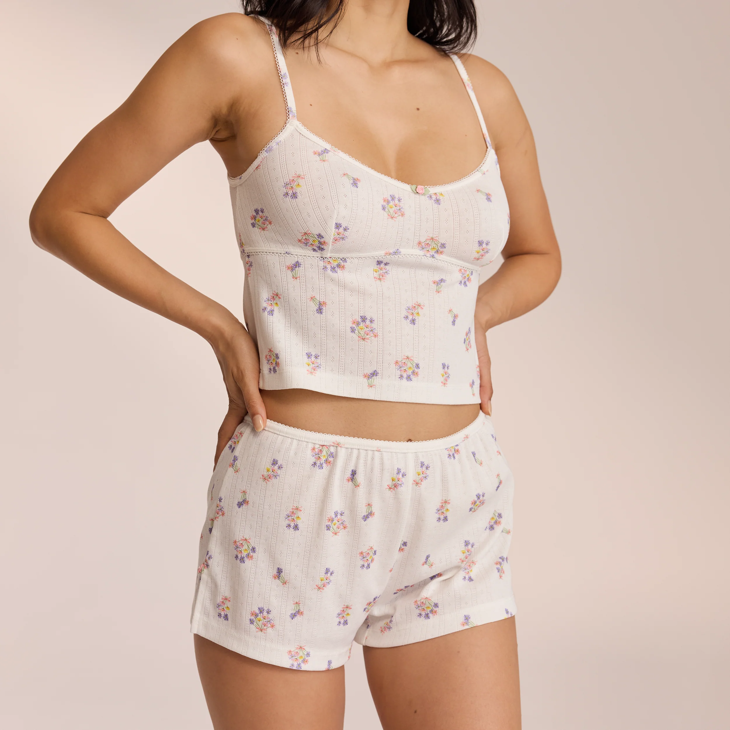 Pointelle Pyjama Shorts - White Floral - Image 6
