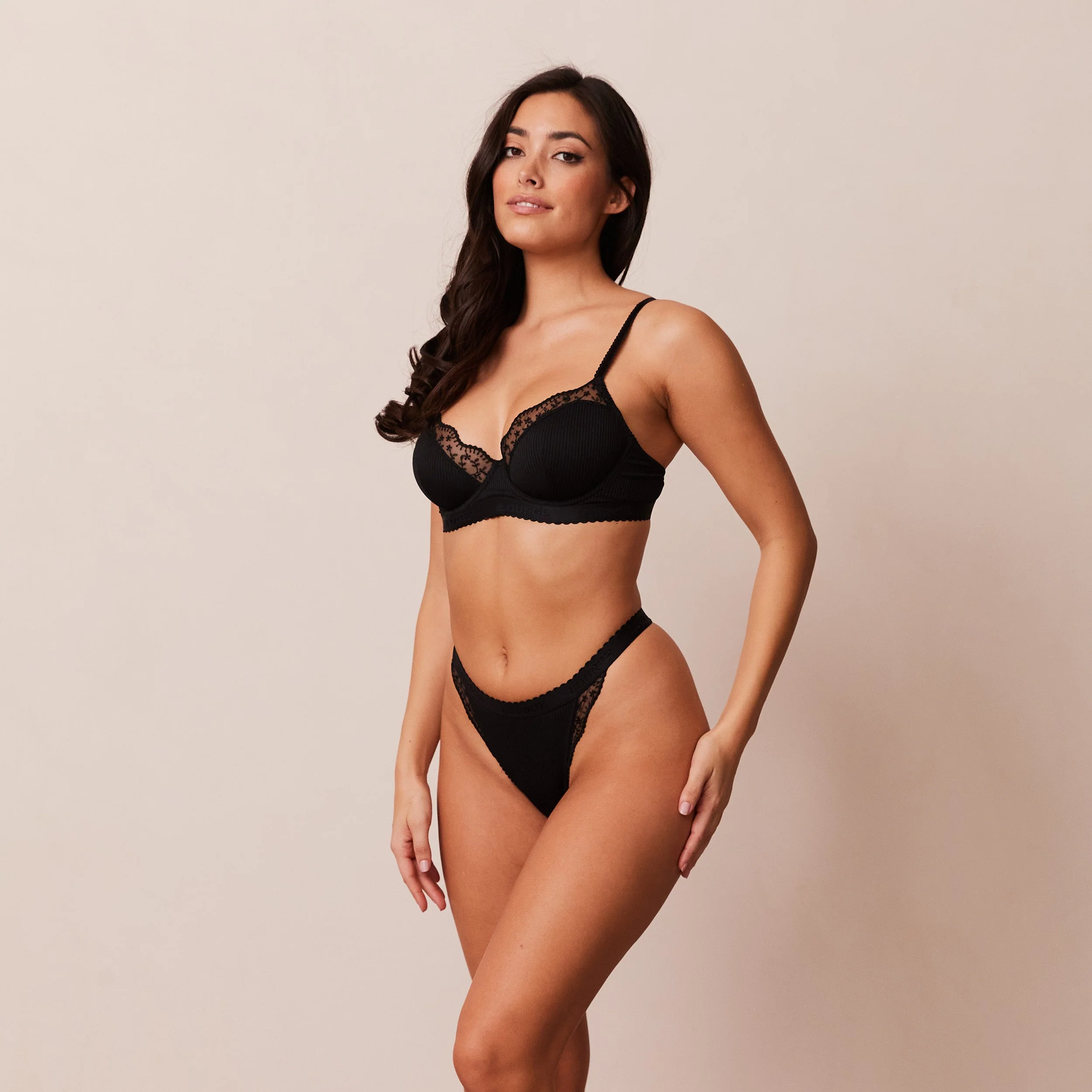 Ribbed Balcony Bra  - Black - Image 5