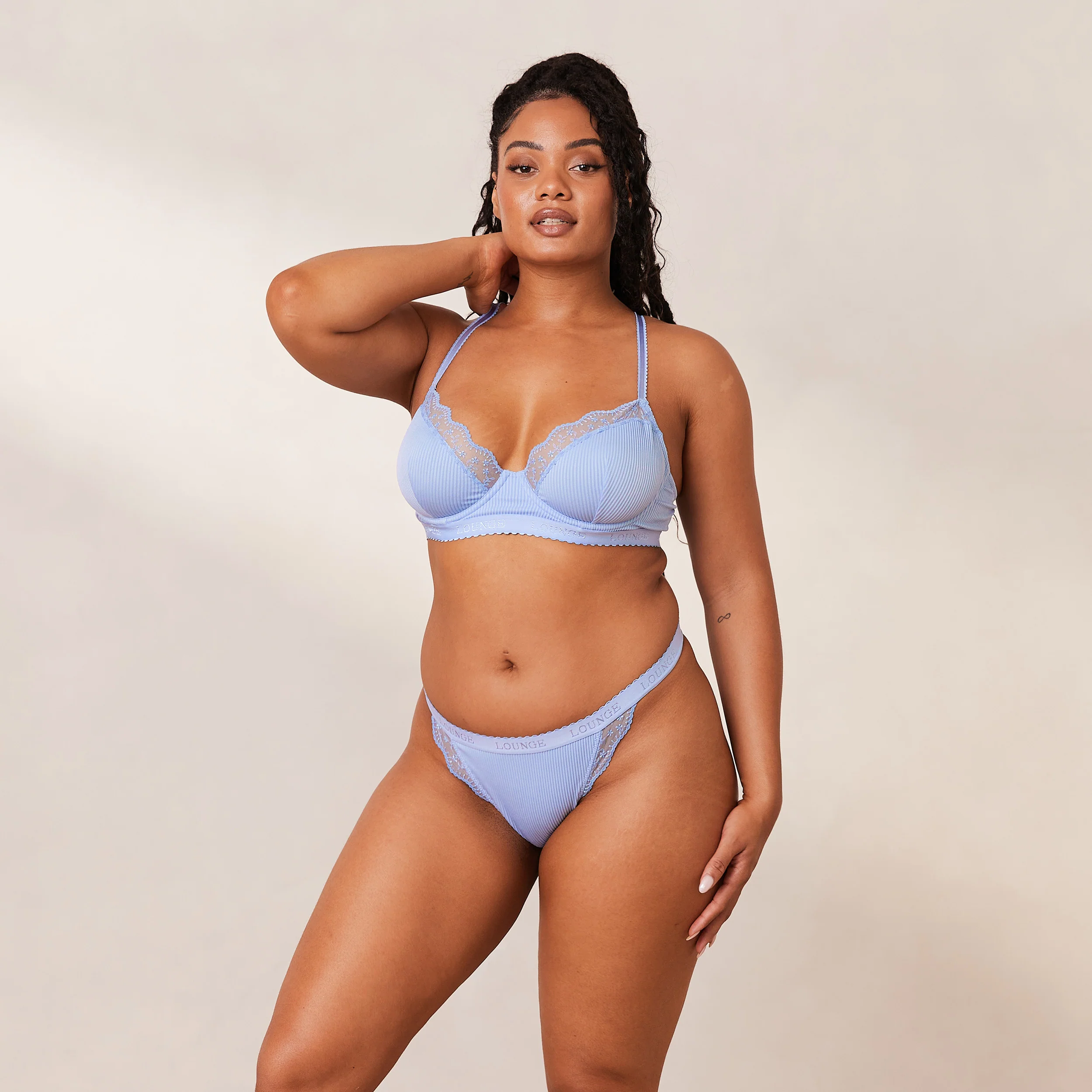 Ribbed Balcony Bra  - Blue - Image 7