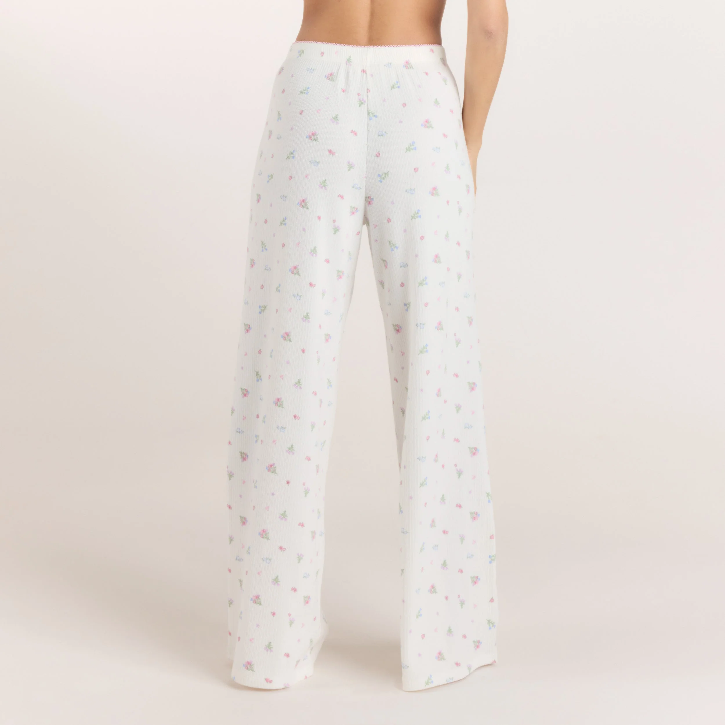 Ribbed Pyjama Bottoms - White Floral - Image 2