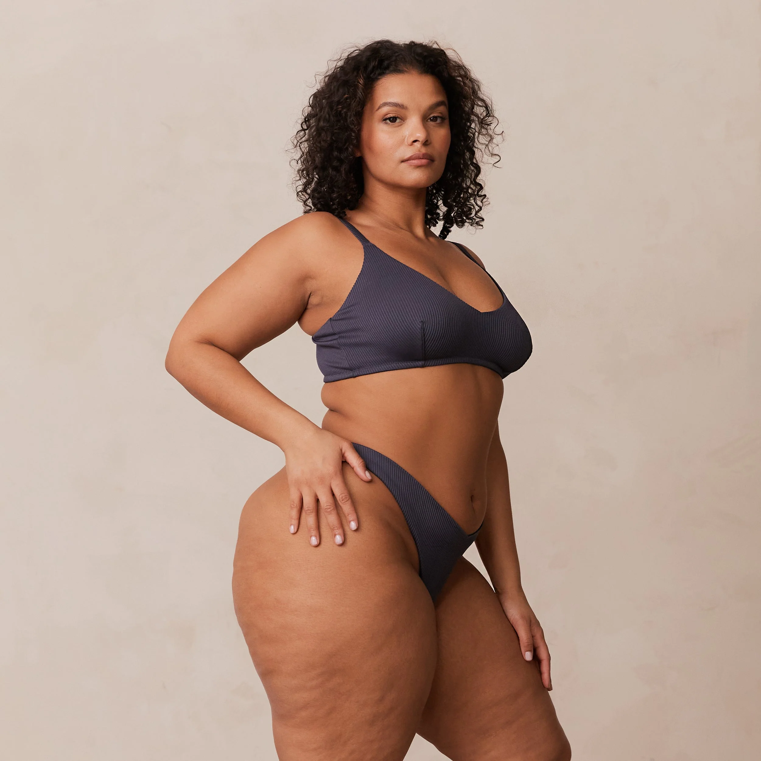 Ribbed Triangle Bra - Charcoal Blue - Image 11