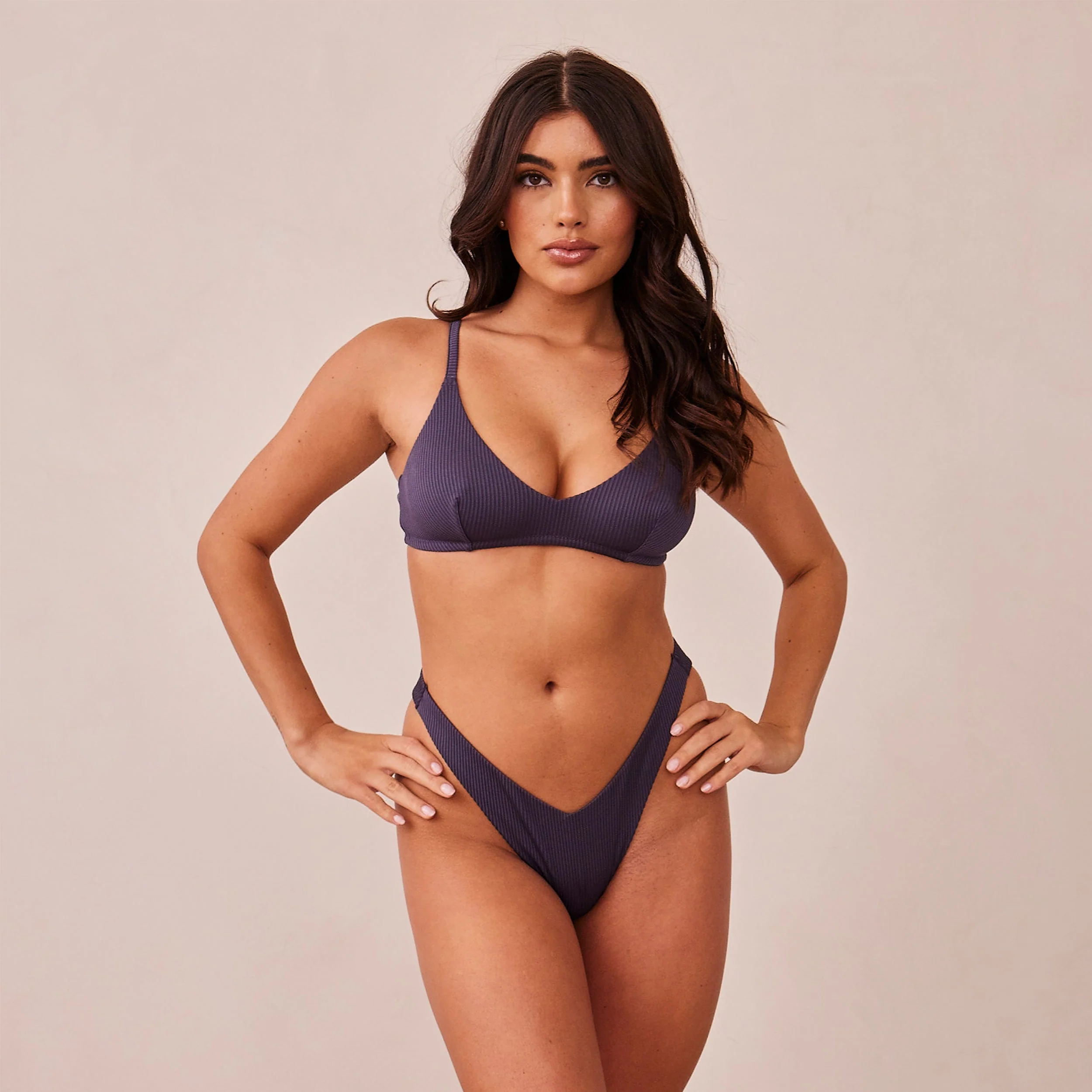 Ribbed Triangle Bra - Charcoal Blue - Image 18