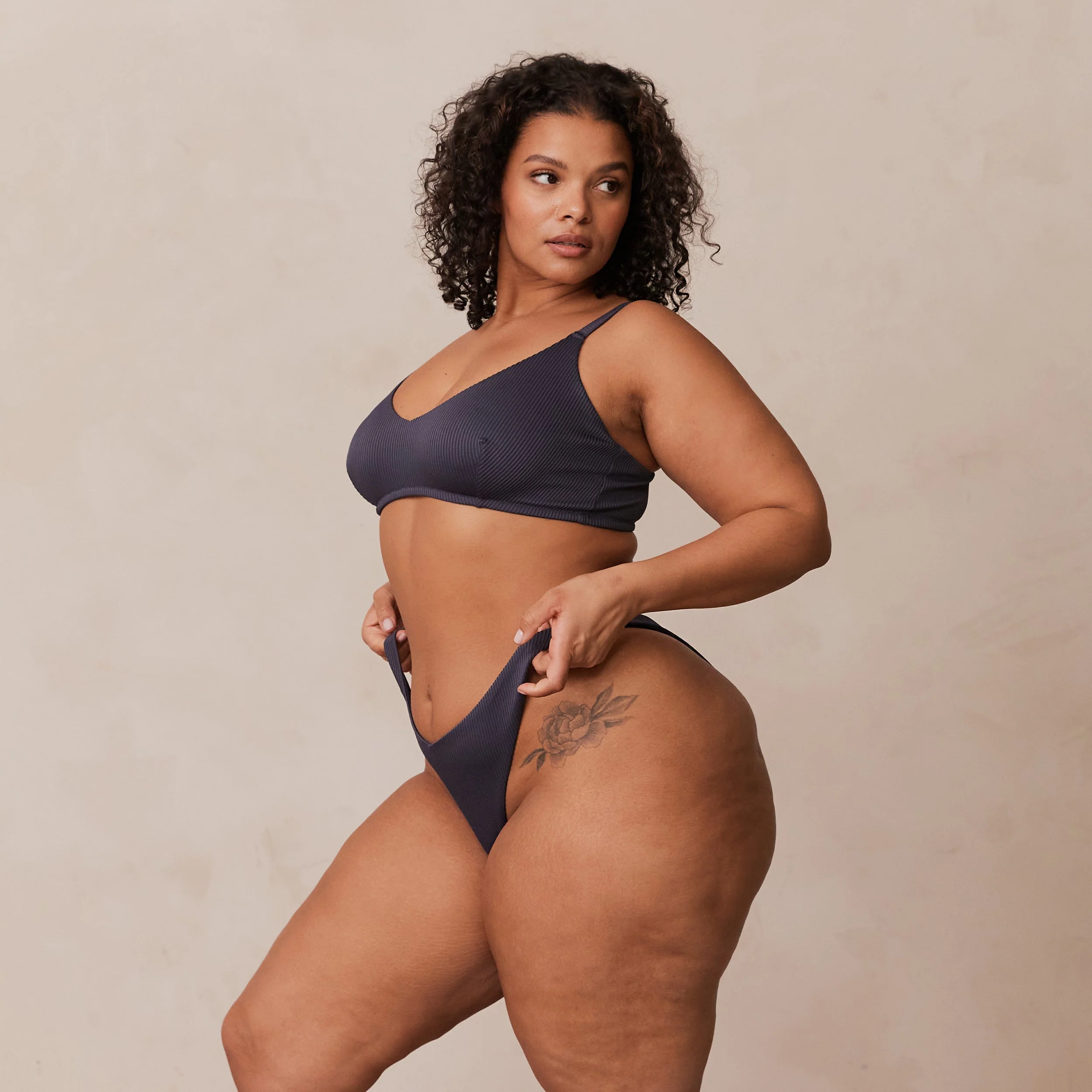 Ribbed Triangle Bra - Charcoal Blue - Image 23