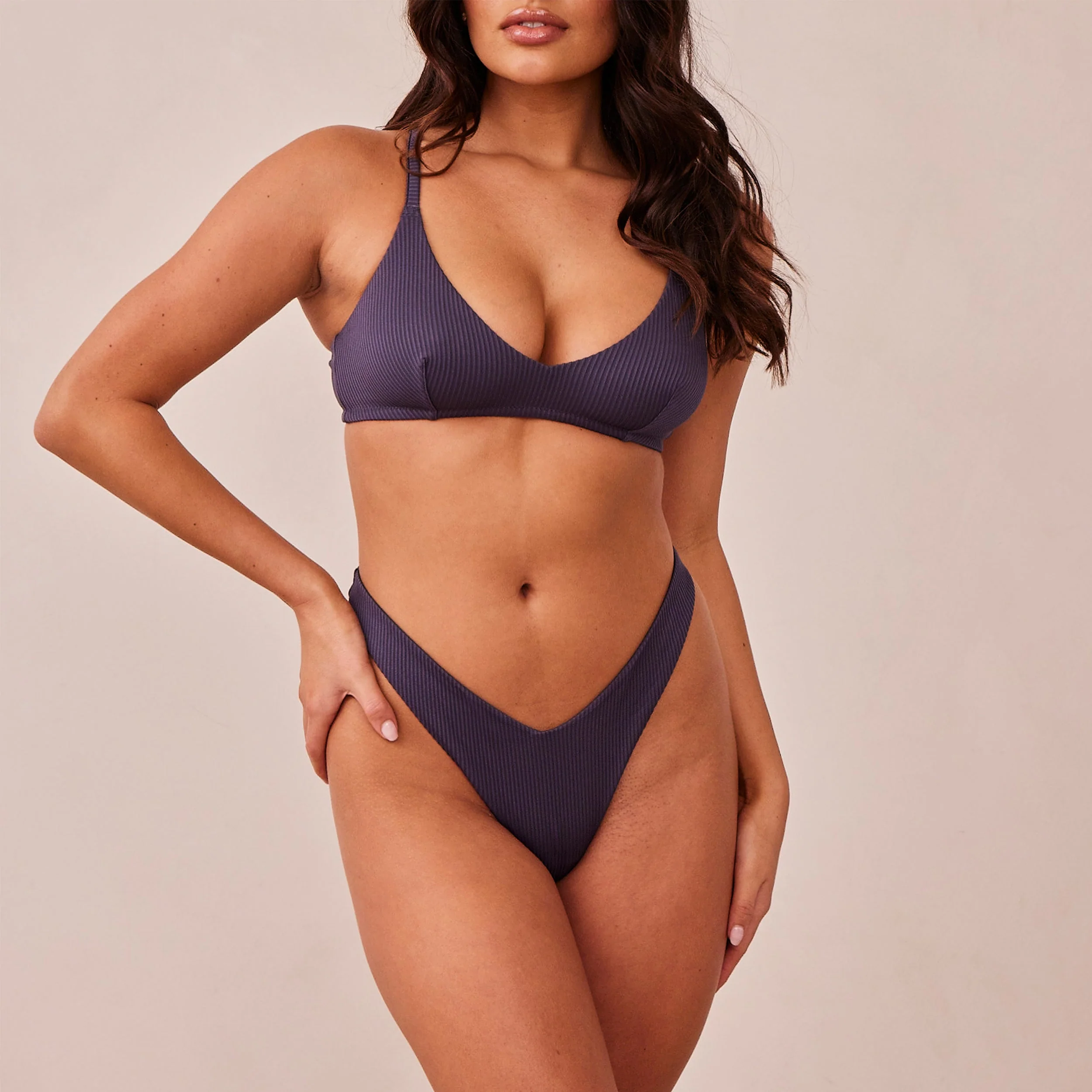 Ribbed Triangle Bra - Charcoal Blue - Image 3