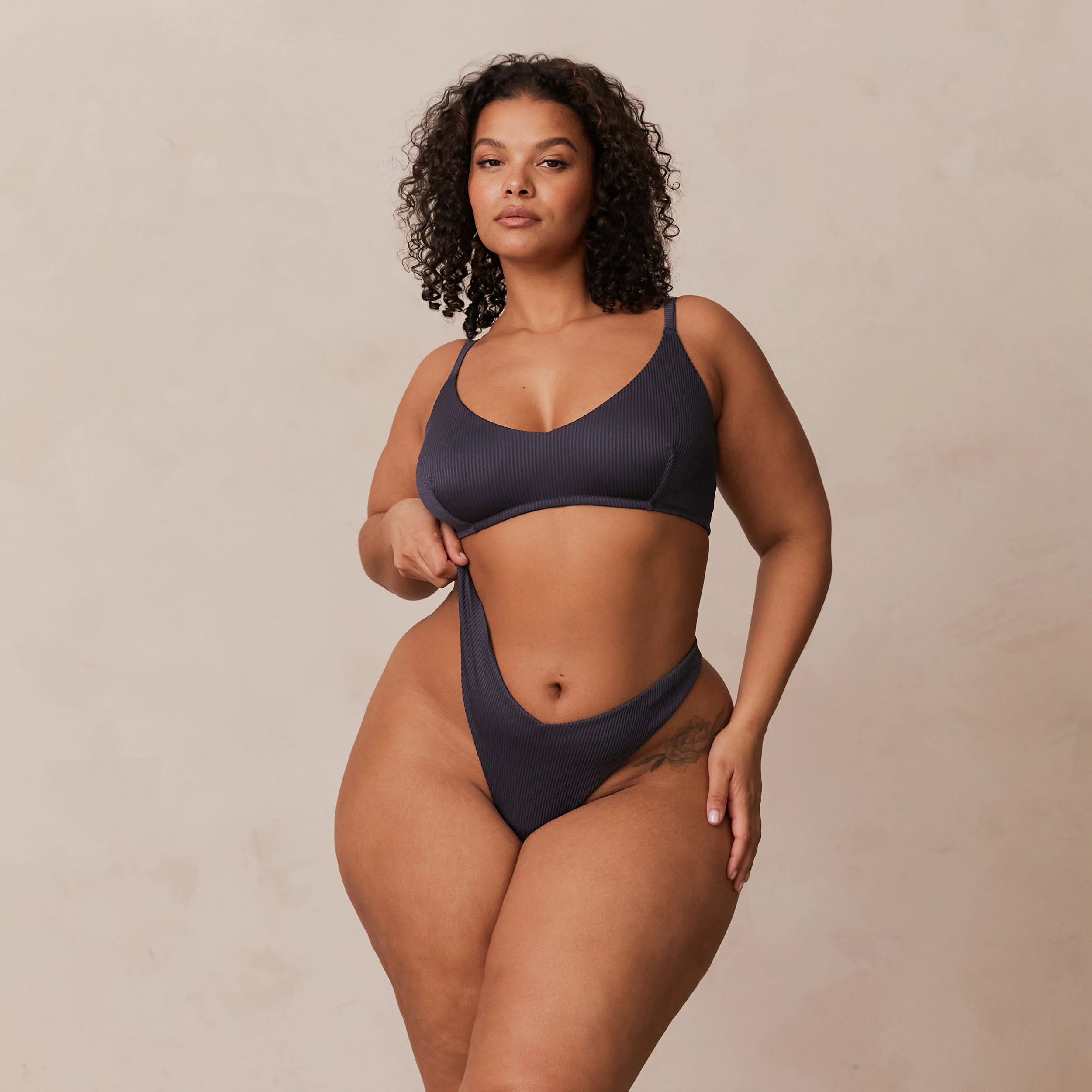 Ribbed Triangle Bra - Charcoal Blue - Image 7