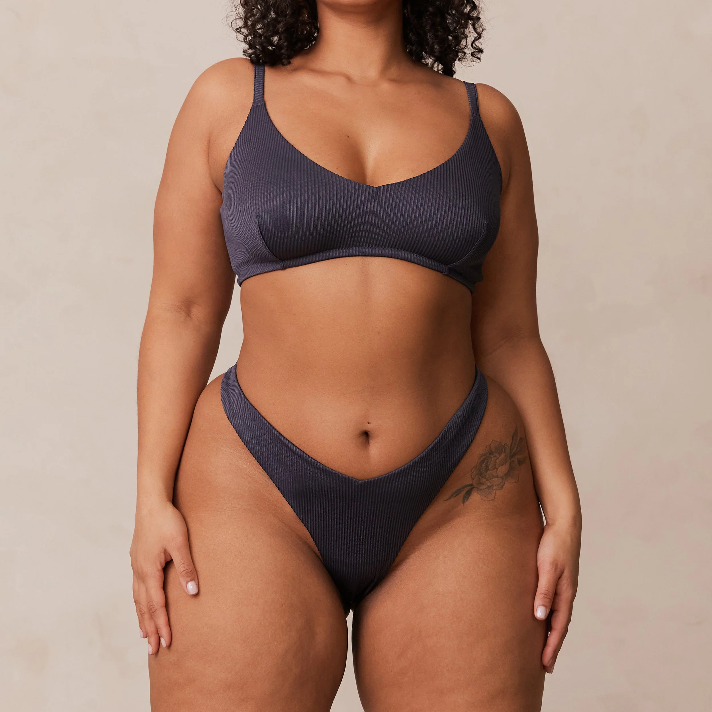Ribbed Triangle Bra - Charcoal Blue - Image 9