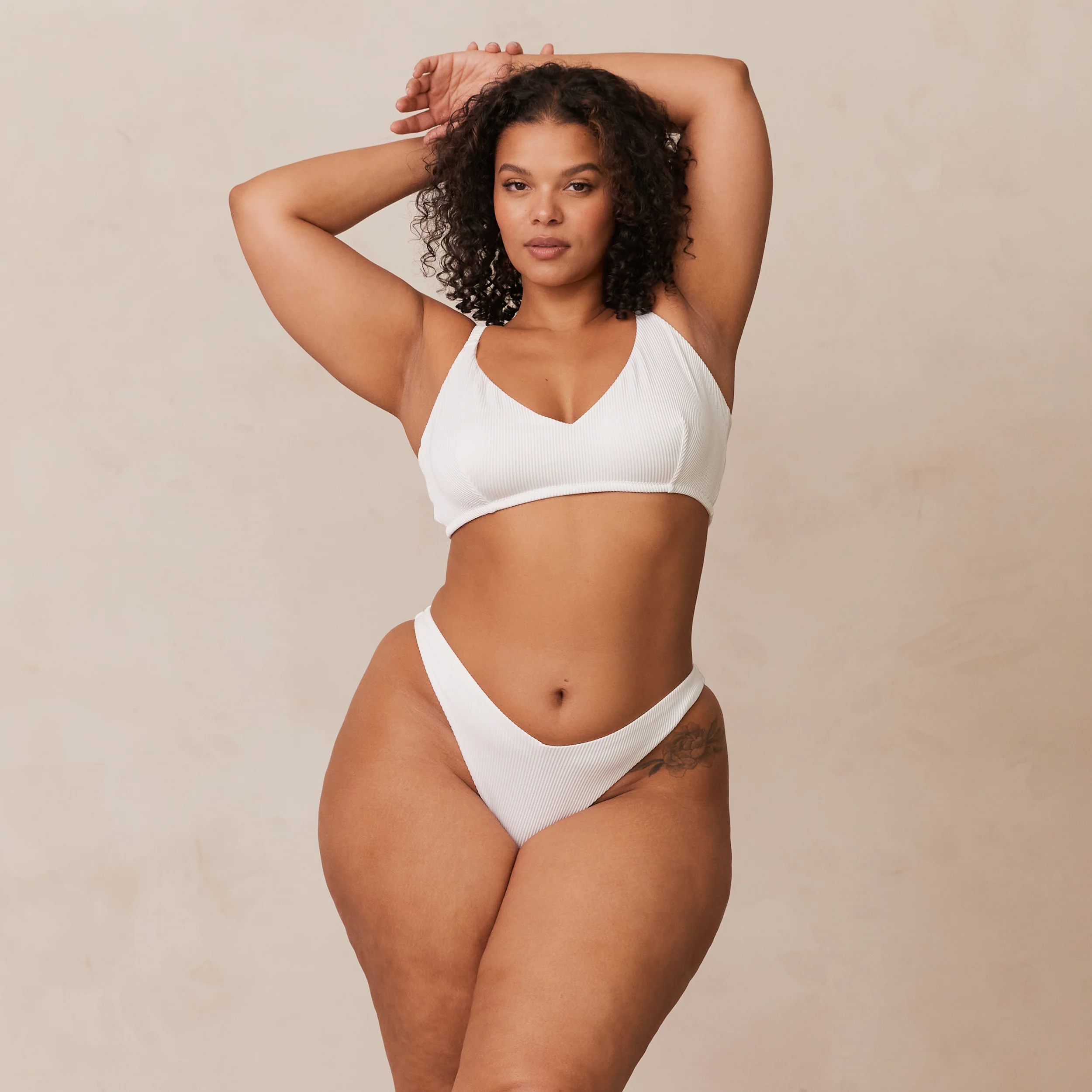 Ribbed Triangle Bra - White - Image 19