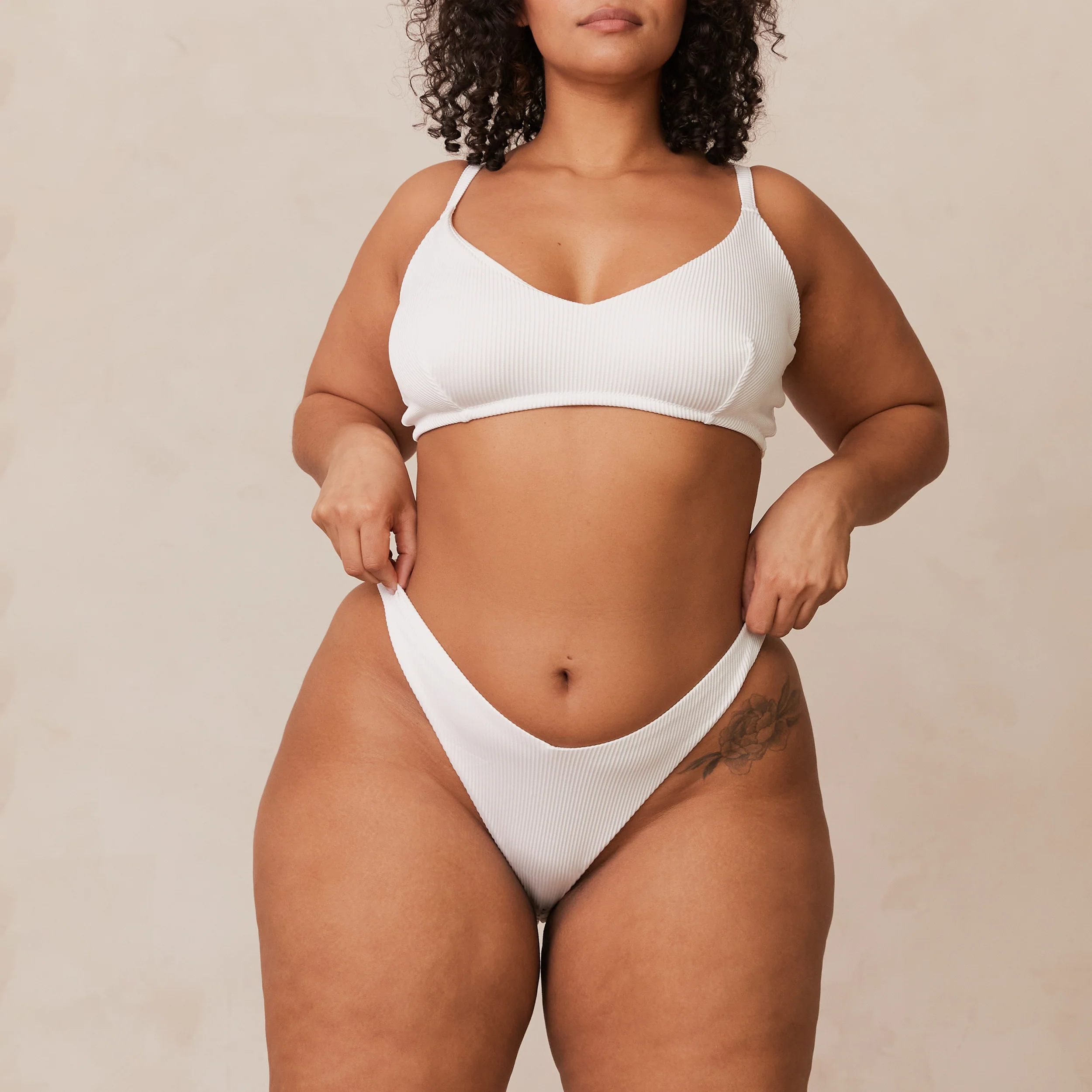 Ribbed Triangle Bra - White - Image 21