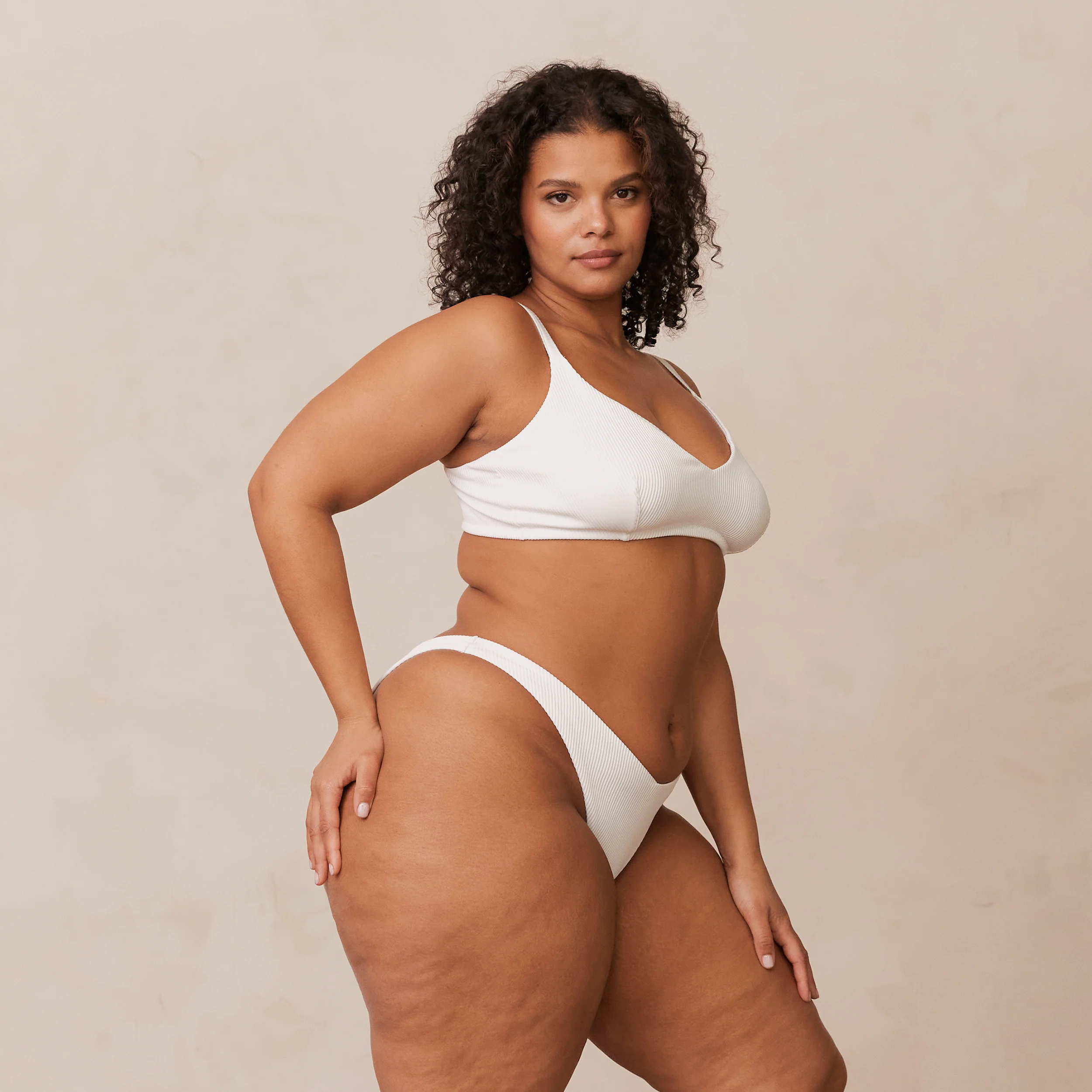 Ribbed Triangle Bra - White - Image 23
