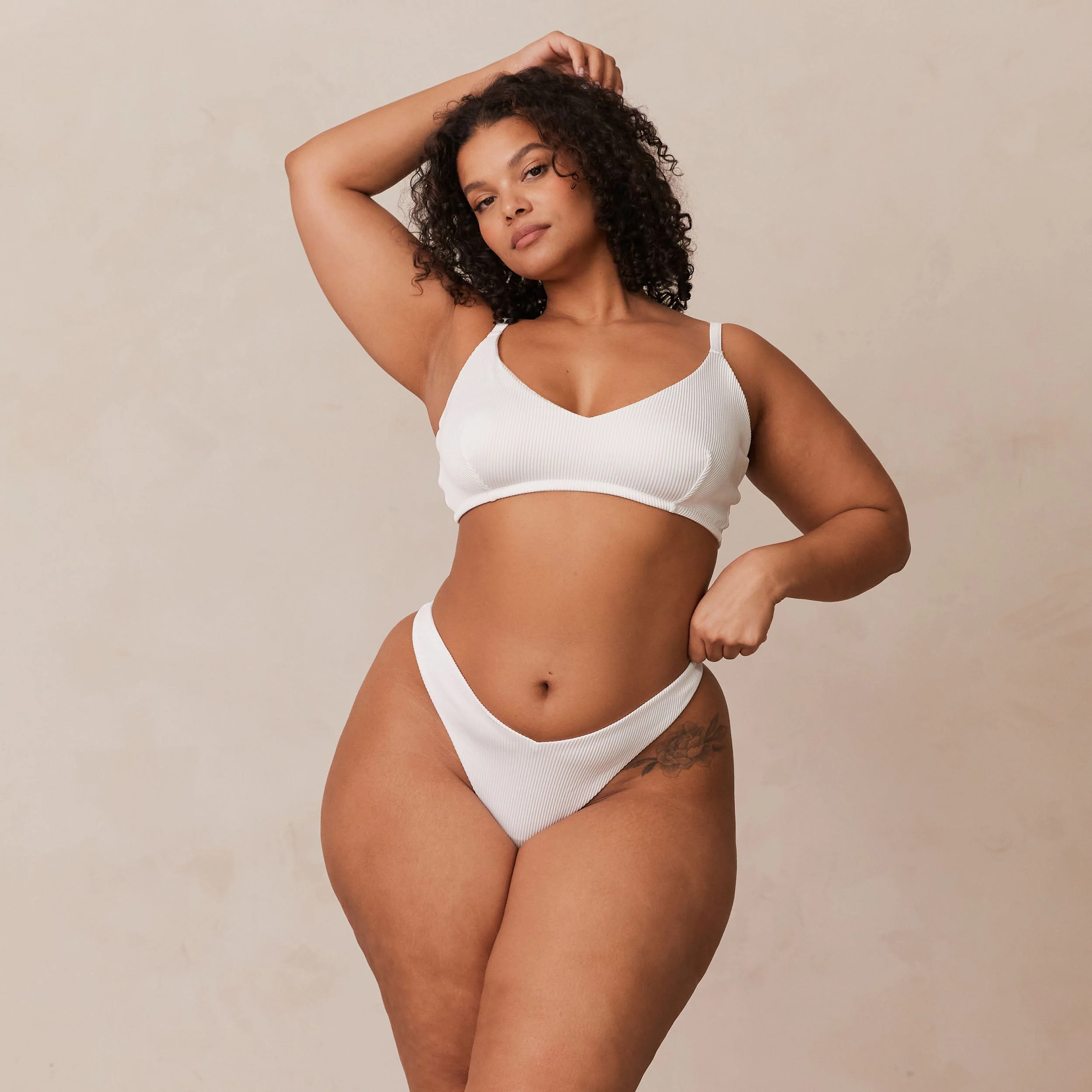Ribbed Triangle Bra - White - Image 7