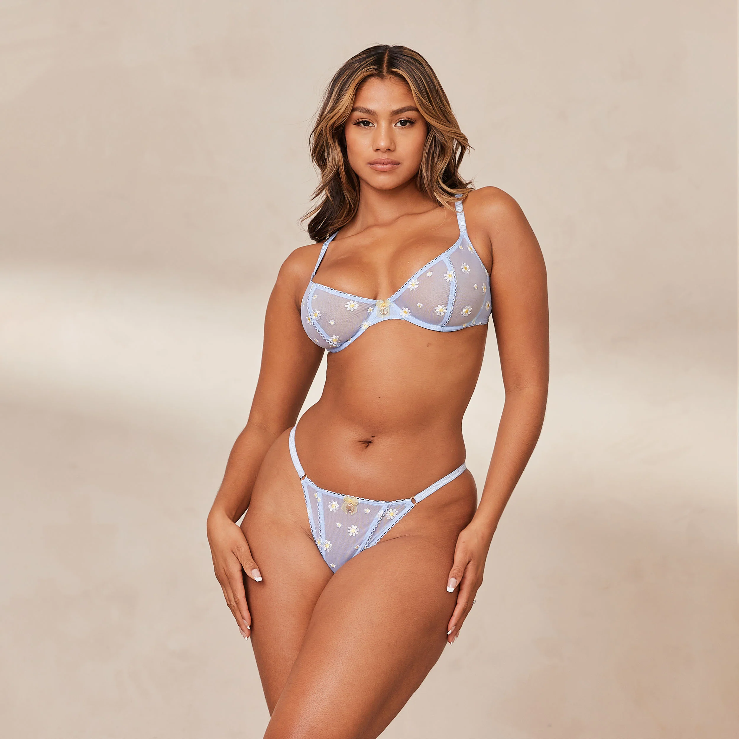 Sheer Floral Balcony Bra - Blue