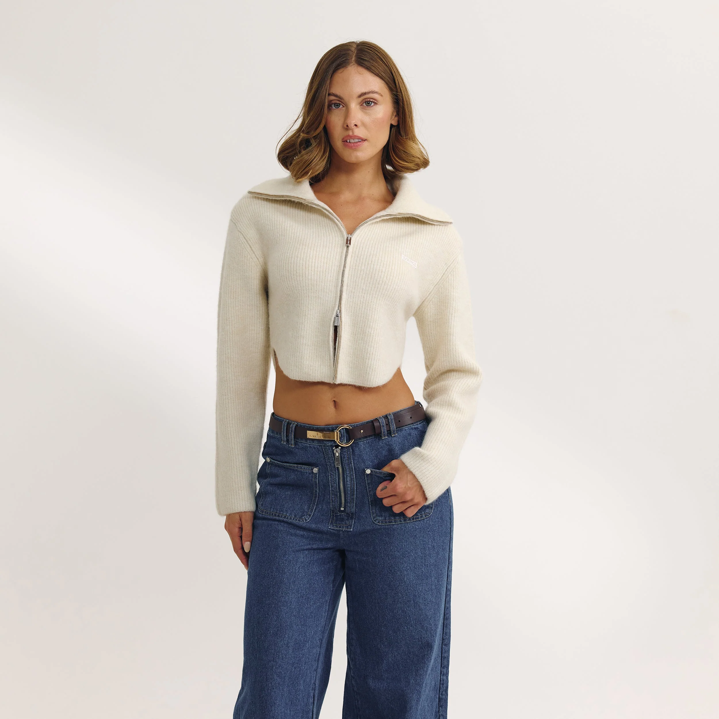 Structured Knitted Jacket - Cream - Image 2