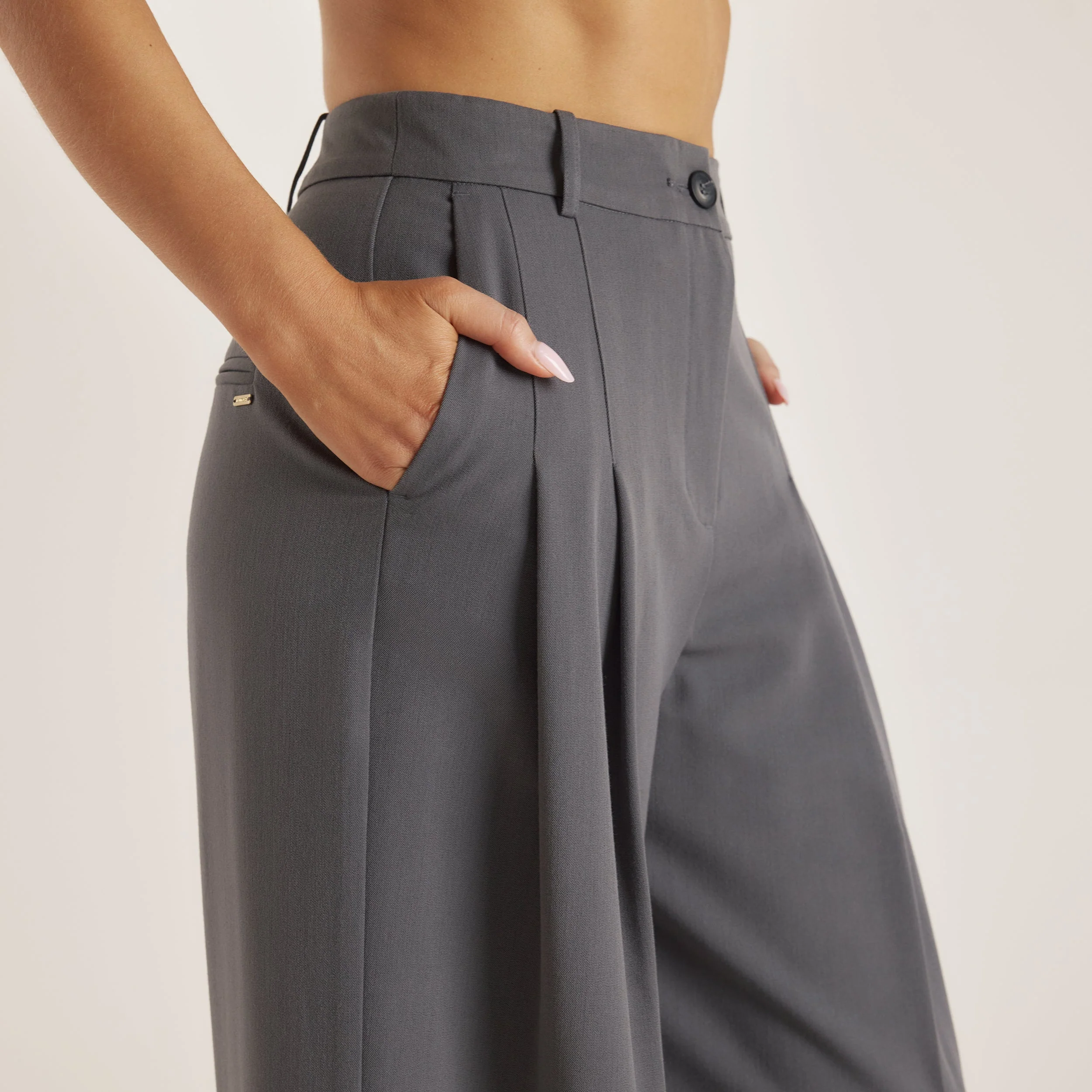 Tailored Turn-Up Trousers - Charcoal - Image 6