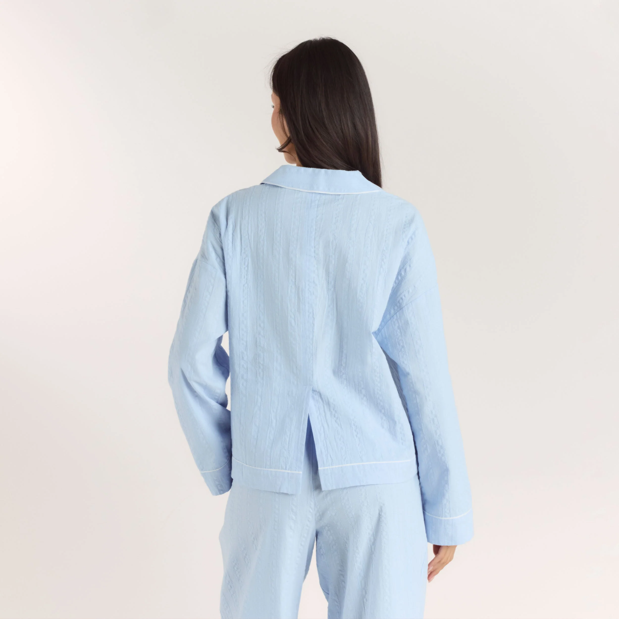 Textured Cotton Pyjama Shirt - Blue - Image 2