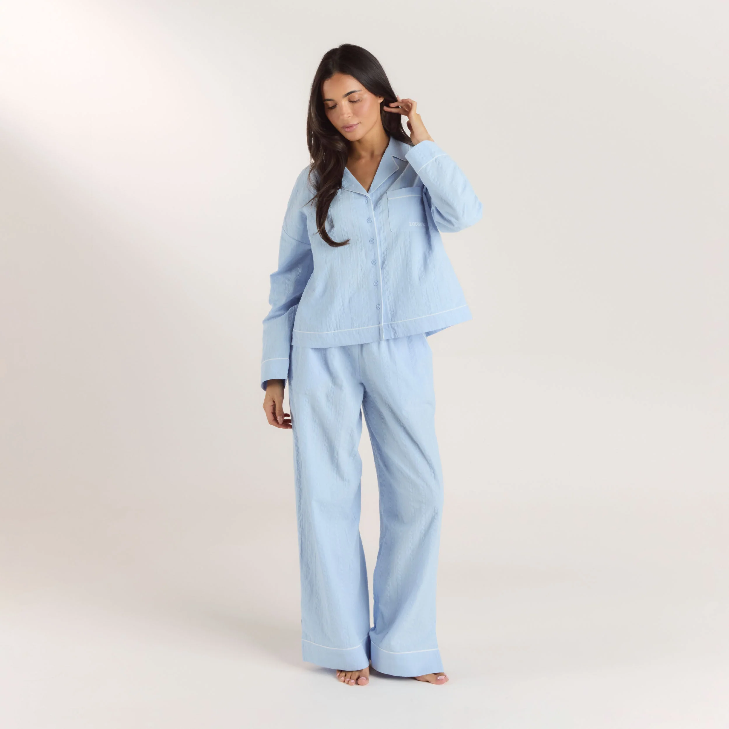 Textured Cotton Pyjama Shirt - Blue - Image 3