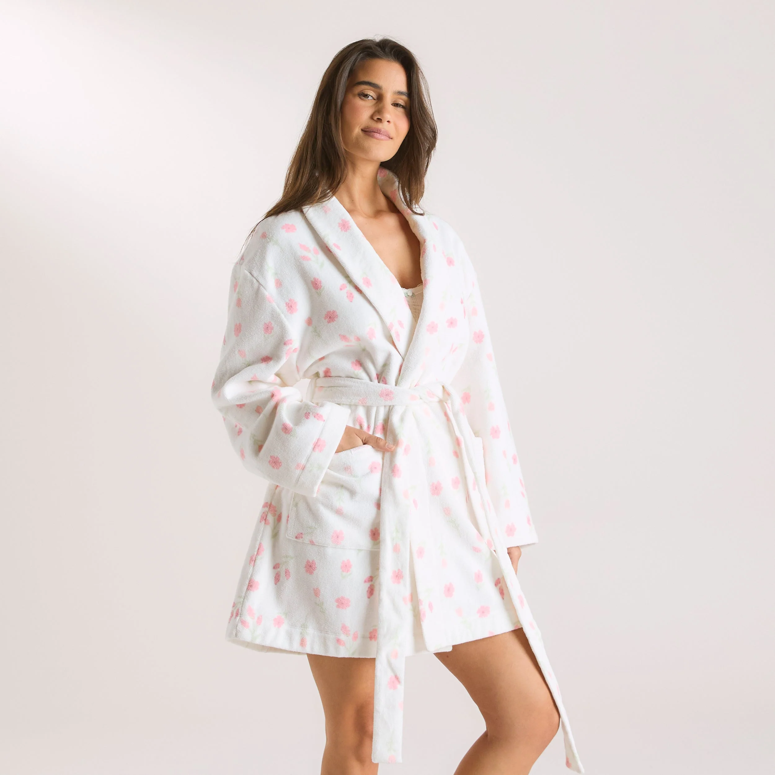 Towelling Bathrobe - Floral Print - Image 3